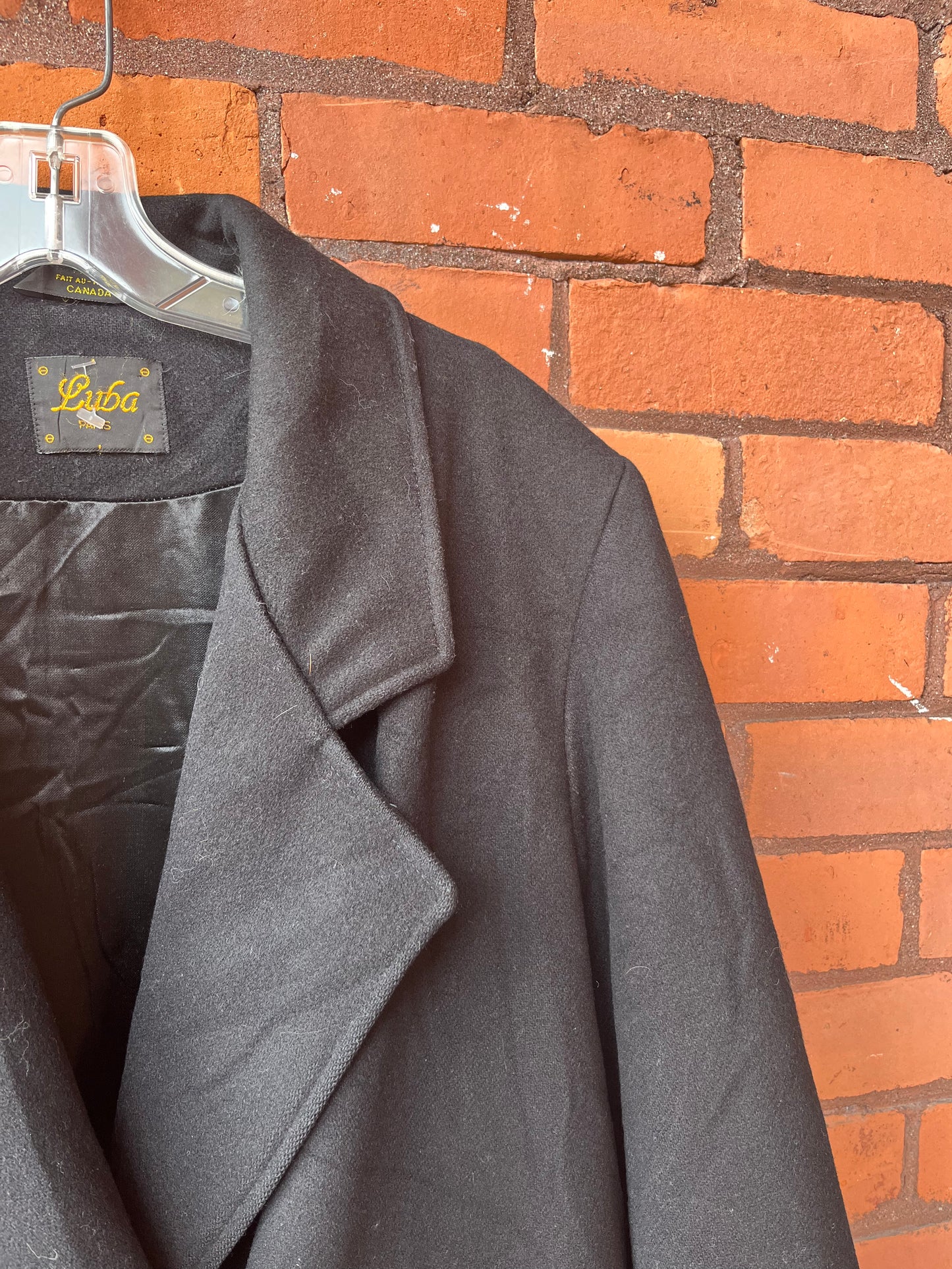 90’s Vintage Black Wool Double Breasted Coat / Size L