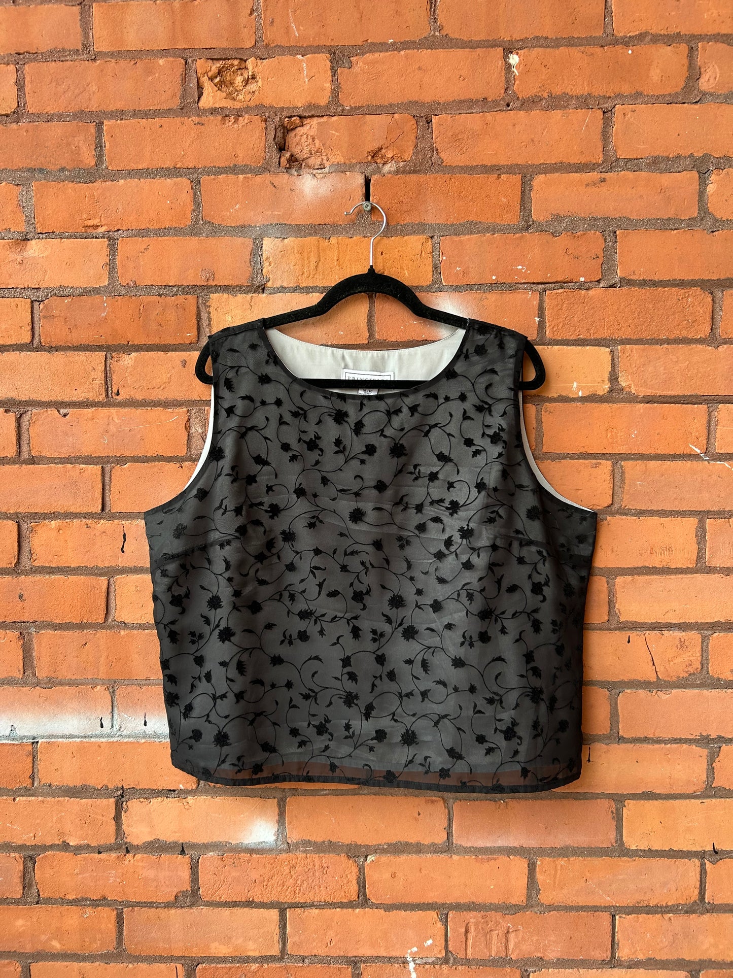 90’s Vintage Silver & Black Mesh Overlay Tank Top / Size XXL