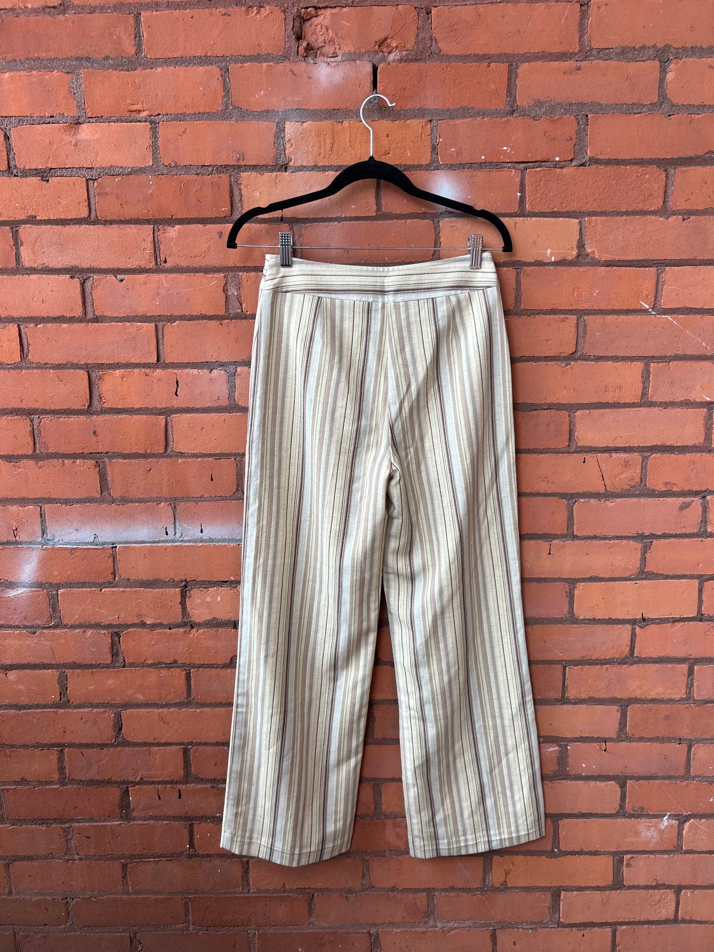 90’s Vintage Green & Brown Striped Linen Blend Wide Leg Pants / 26 Waist