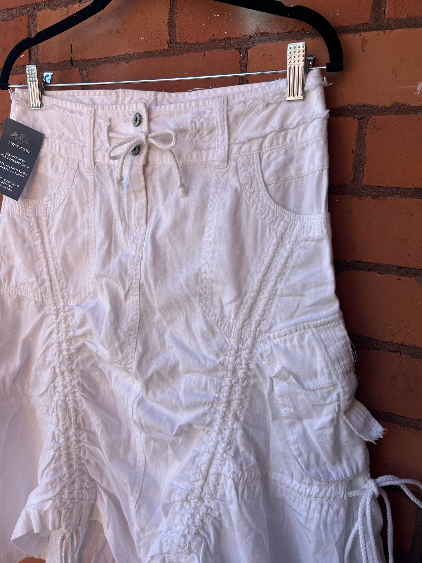 Y2K Vintage White Tie Cargo Midi Skirt / 30 Waist