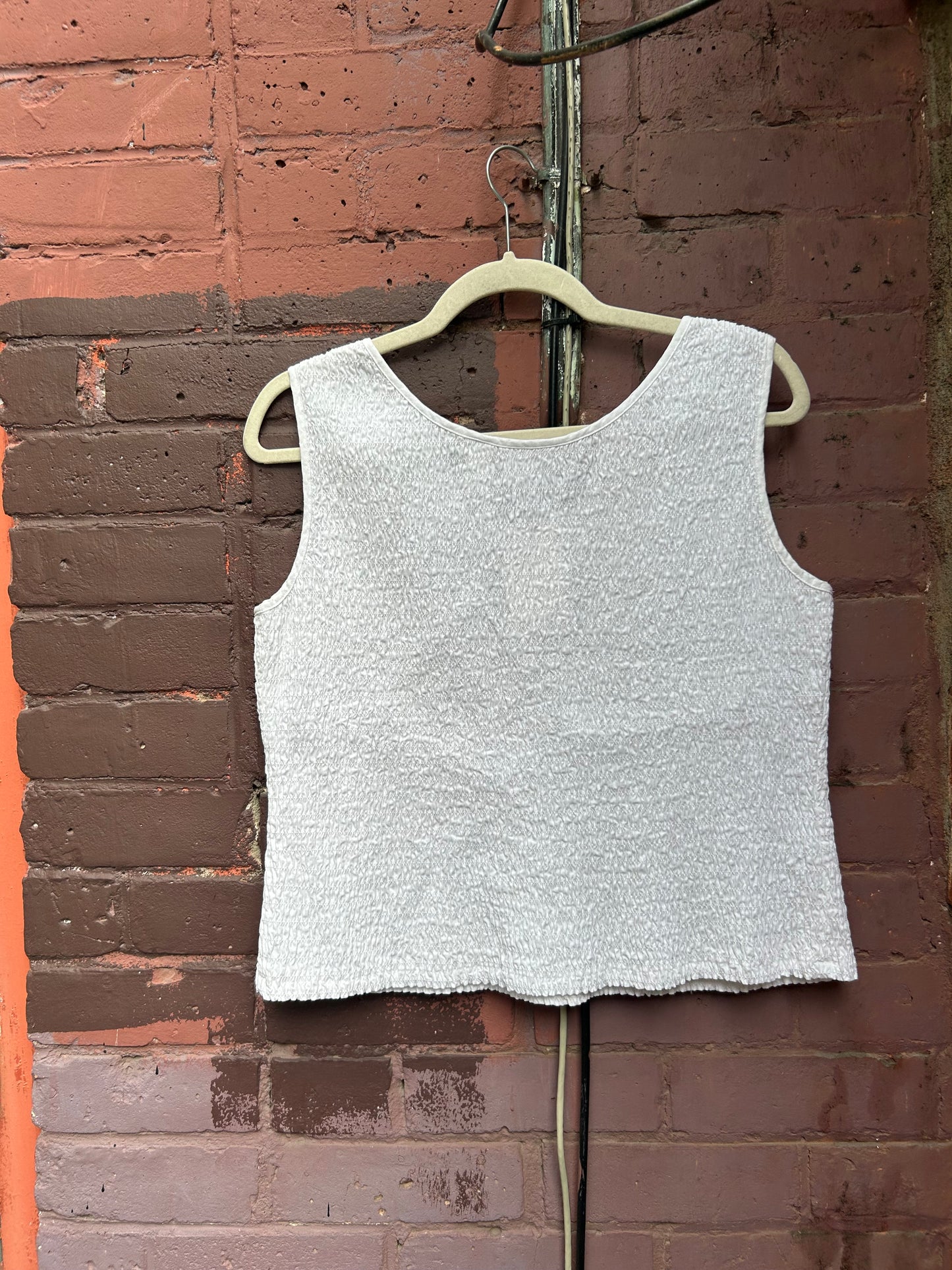 Y2K Vintage White Cotton Shirred Tank Top / Size L-XL