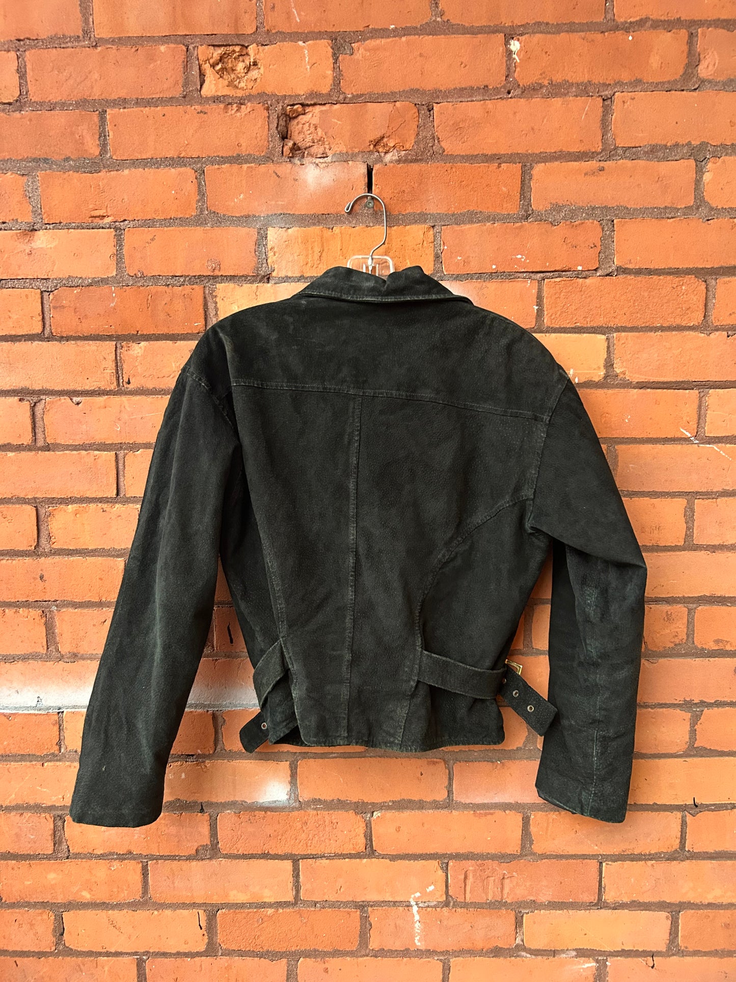 80’s Vintage Black Suede Buckle Moto Jacket / Size S