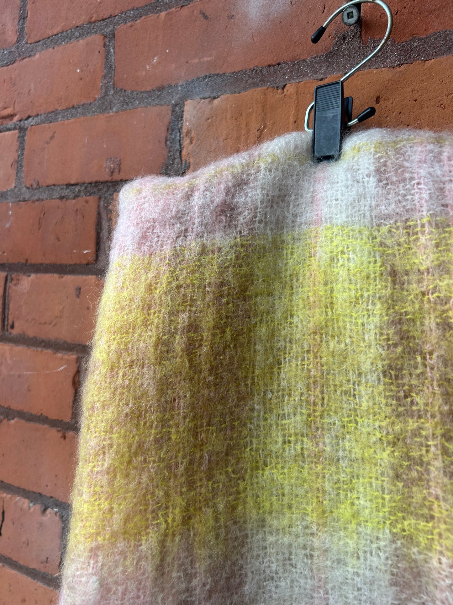 70’s Vintage Yellow & Pink Woven Mohair Blanket Scarf