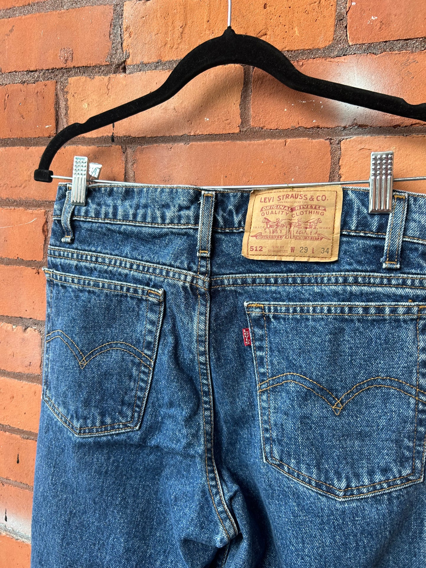 90’s Vintage Levi’s 512 Medium Blue Straight Leg Jeans / 28 Waist