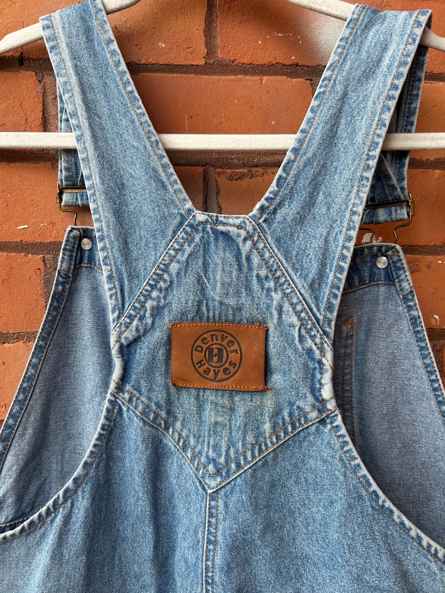 90’s Vintage Denim Short Overalls / 36 Waist