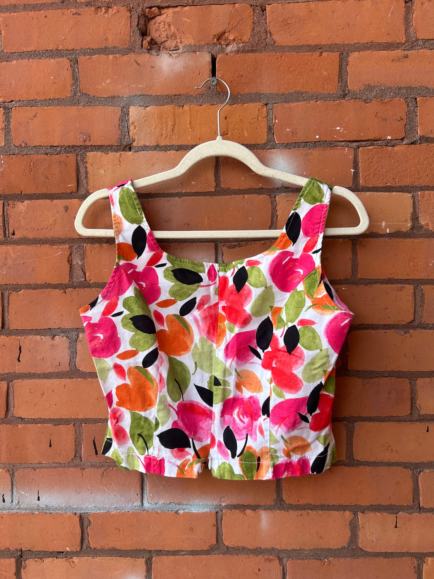 90’s Vintage Bright Floral Structured Crop Tank Top / Size M