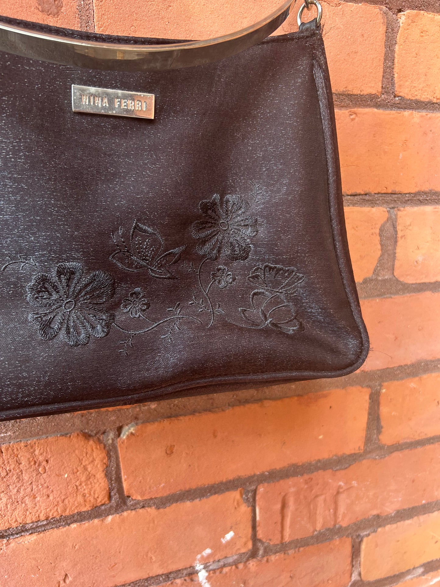 90’s Vintage Black Nylon Silver Handle Bag