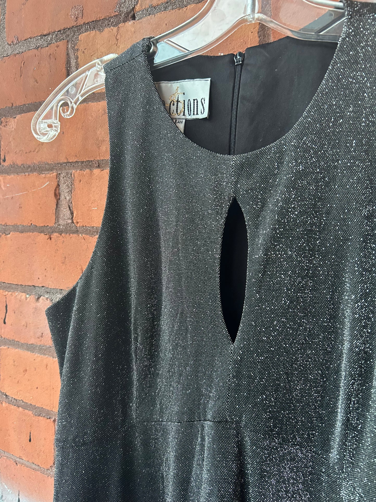 90’s Vintage Silver Sparkly Keyhole Mini Dress / Size 8-10