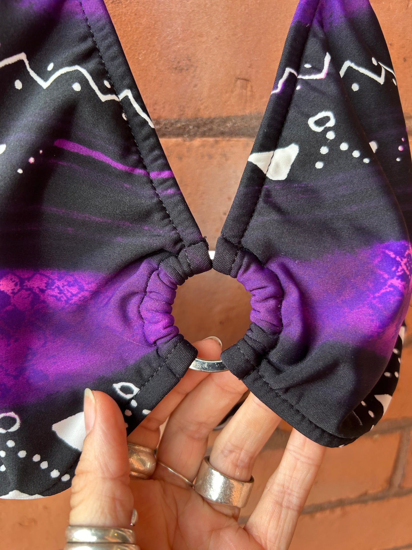 90’s Vintage Purple & Black Abstract Halter Bikini Set / Size M