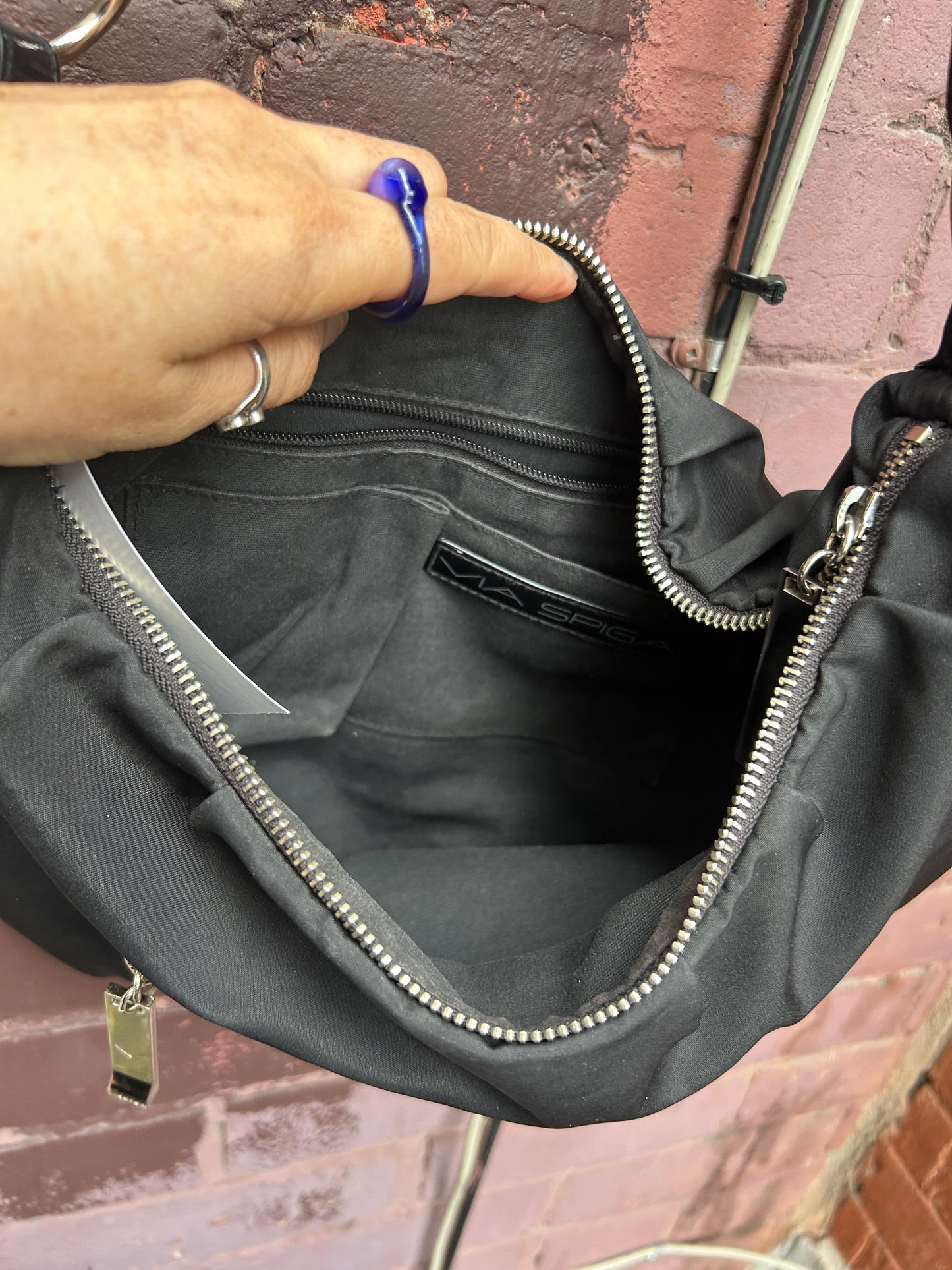 Y2K Vintage Black Nylon Ring Shoulder Purse