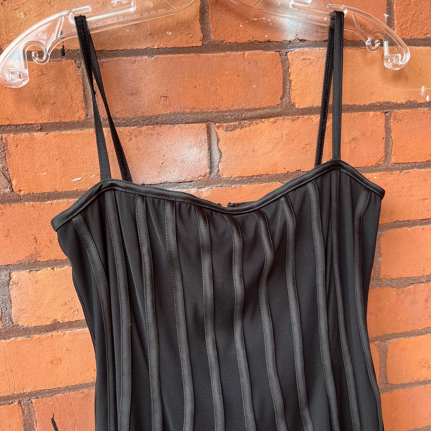 90’s Vintage Black Ruffle Midi Dress / Size 10-12