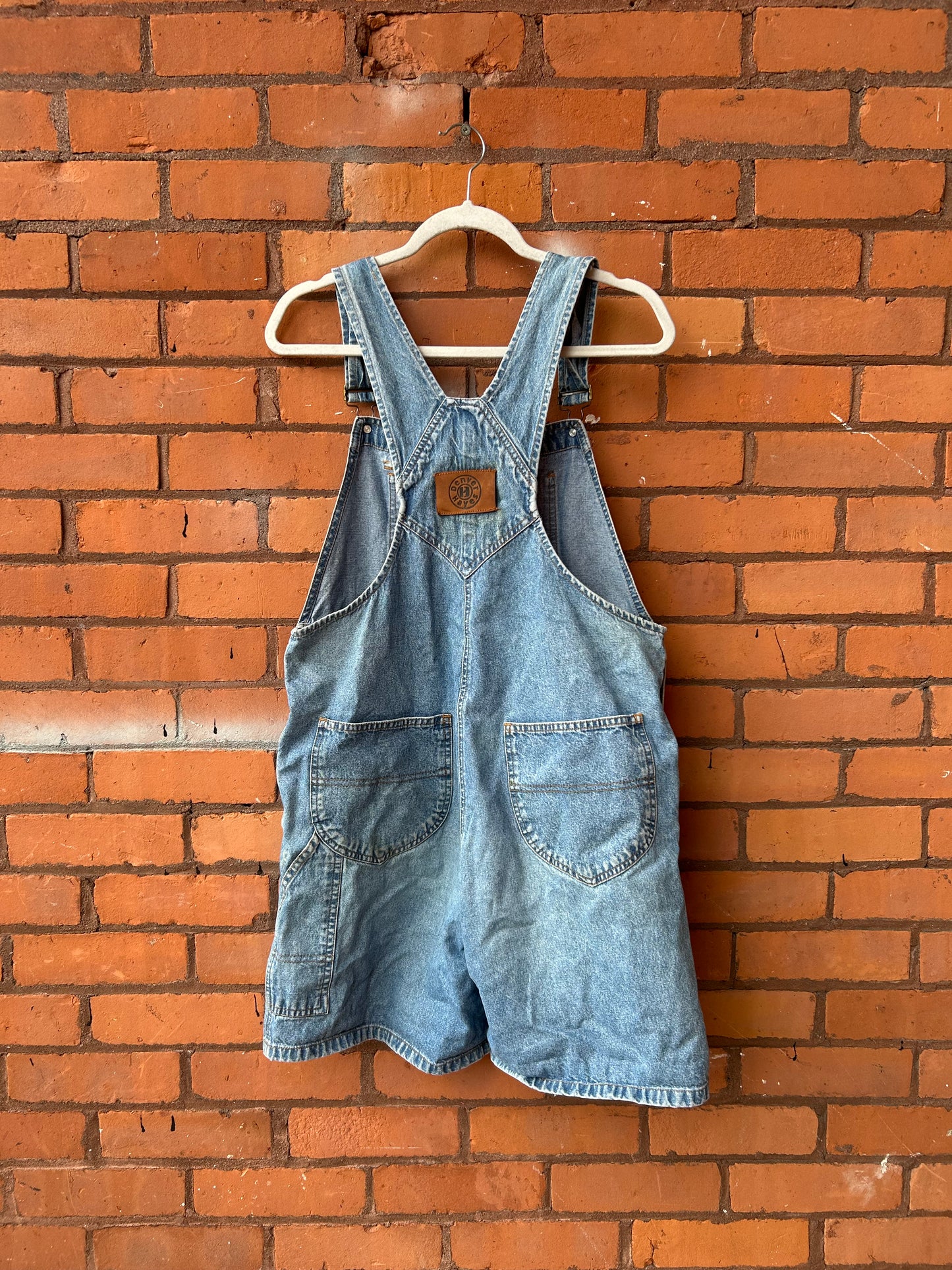 90’s Vintage Denim Short Overalls / 36 Waist