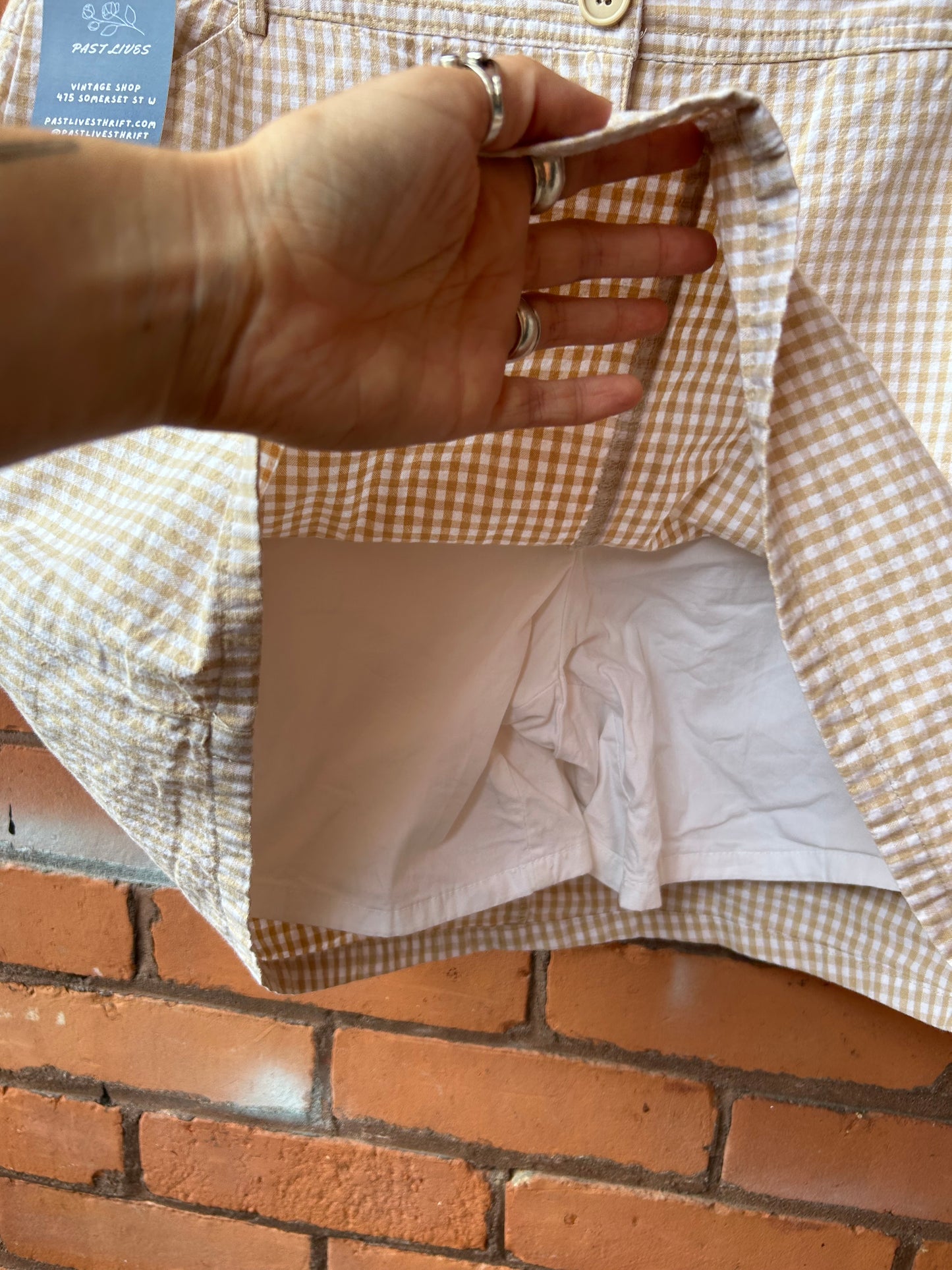 Y2K Vintage Cream & White Cotton Gingham Skort / 33 Waist