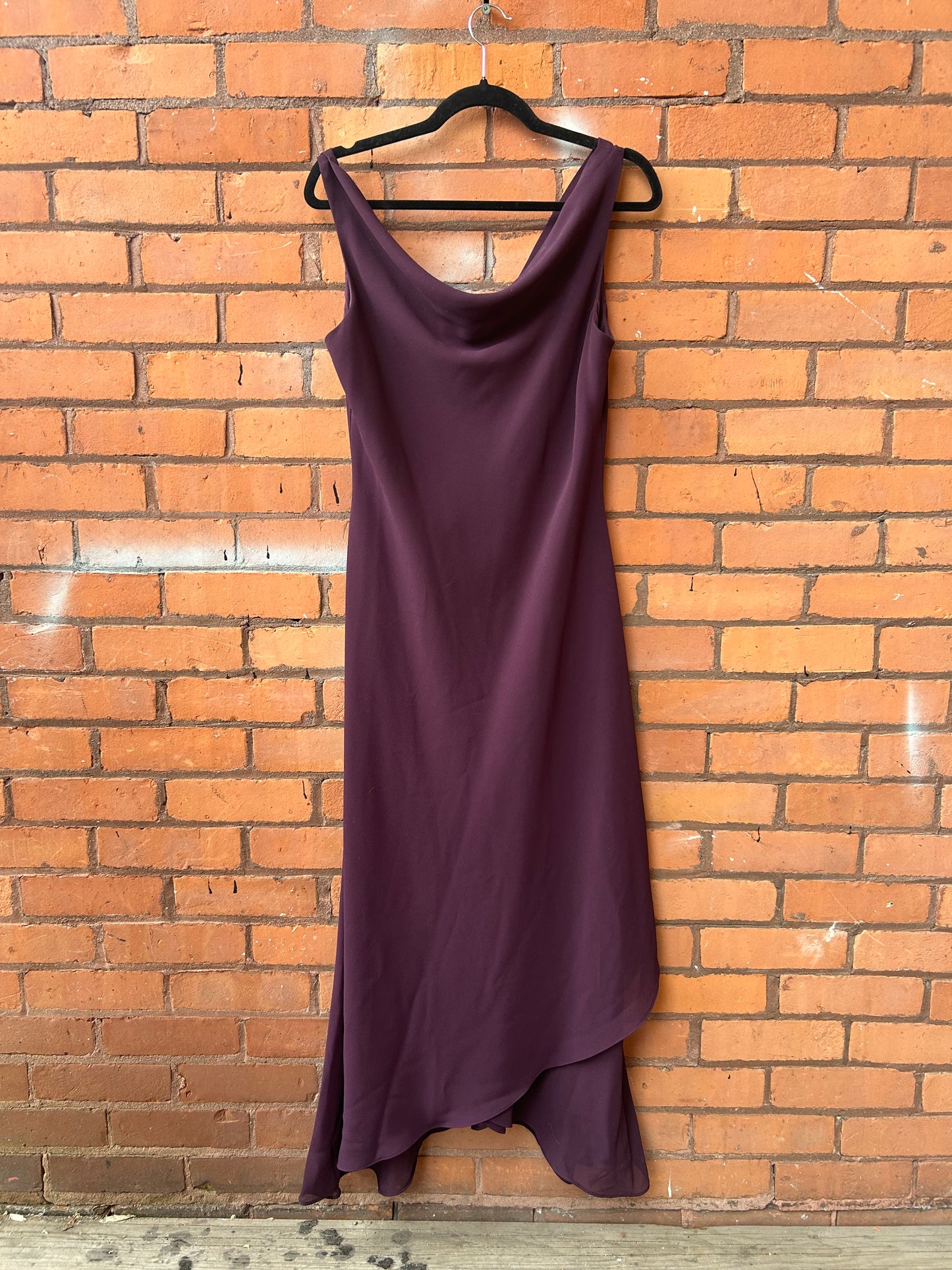 90’s Vintage Eggplant Purple Cowl Neck Off the Shoulder Dress / Size 12-14