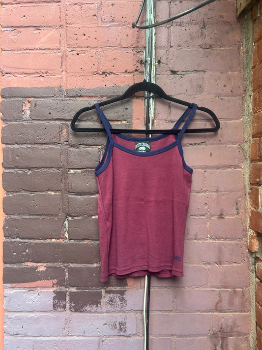 90's Vintage Roots Burgundy & Navy Sporty Cotton Tank Top / Size XS