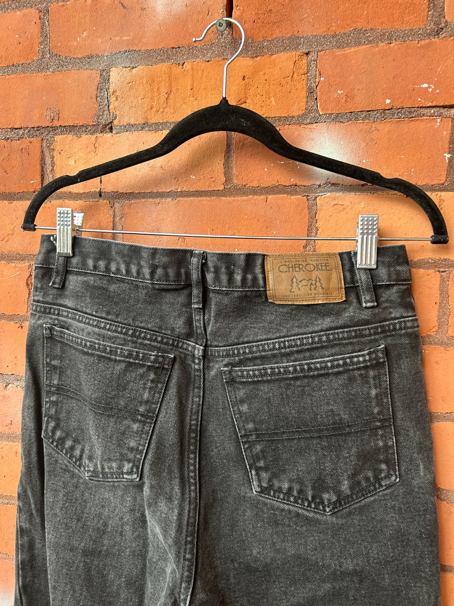 90’s Vintage Faded Black Straight Leg Jeans / 30 Waist