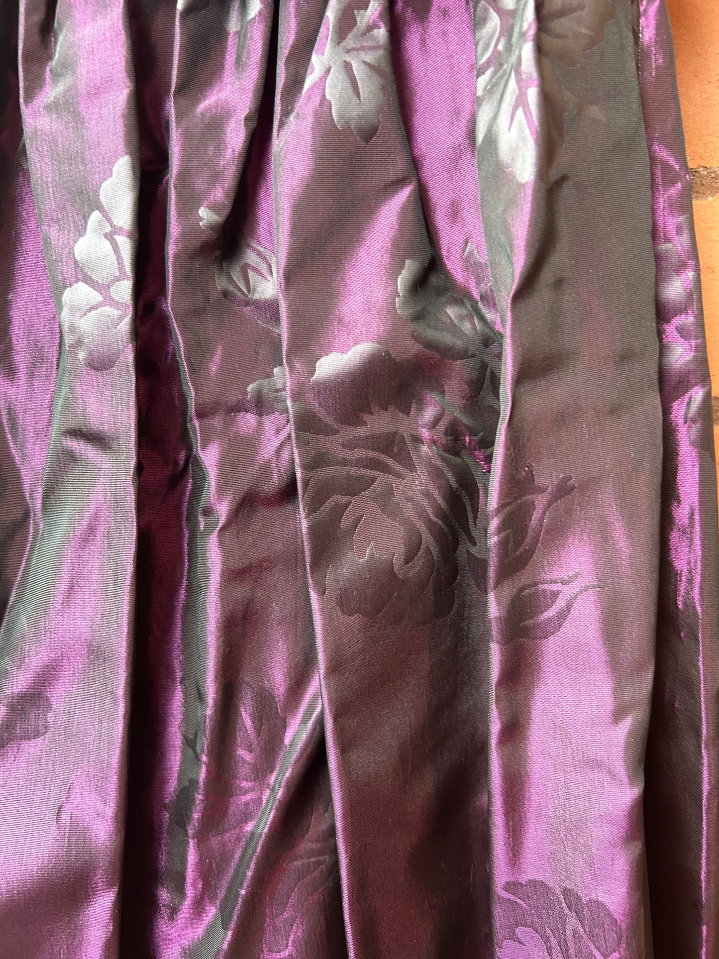 90’s Vintage Laura Ashley Black Velvet Corset Purple Floral Gown / Size 0-2