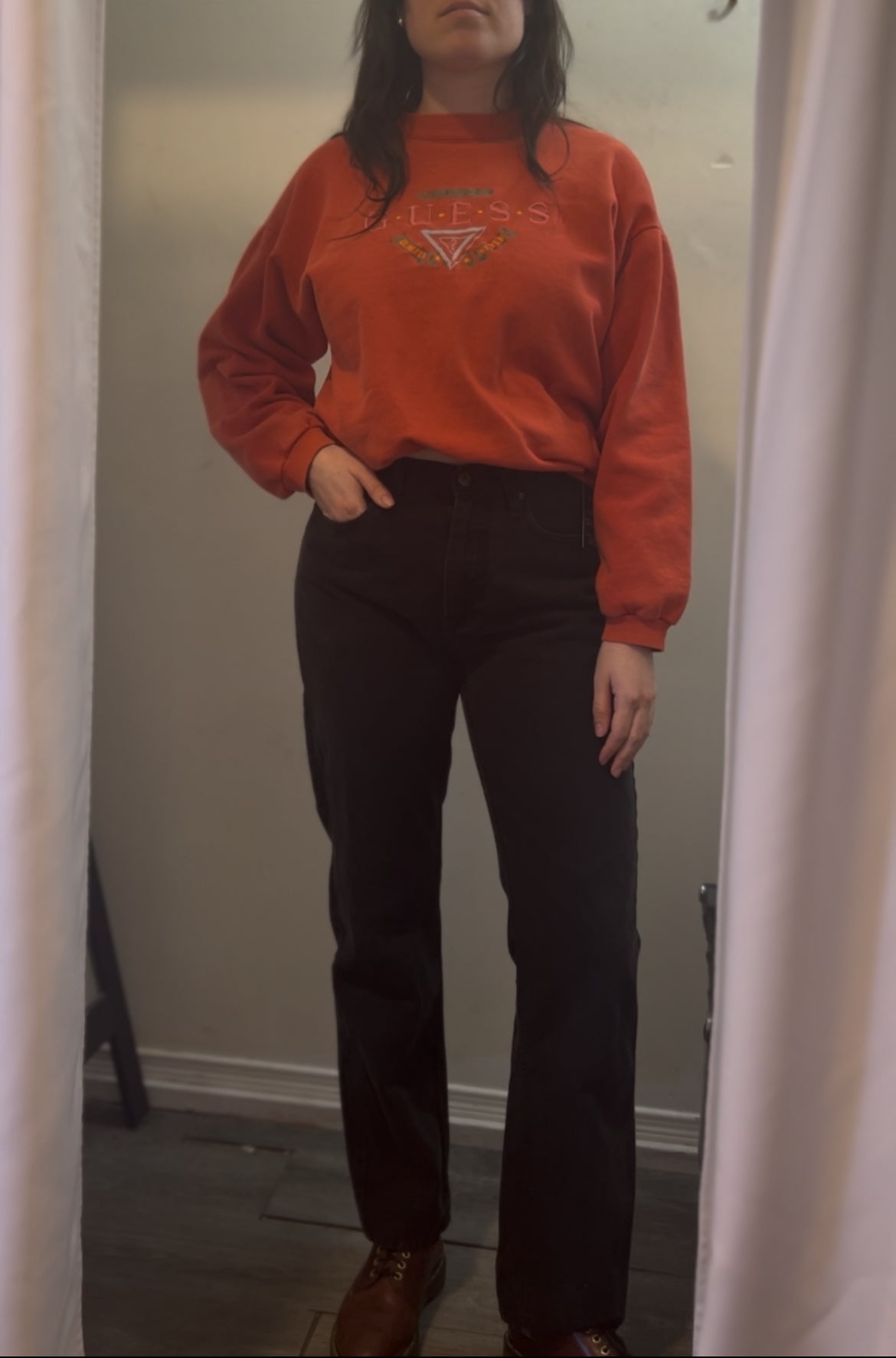 90’s Vintage Guess Orange Logo Crewneck Sweater / Size L