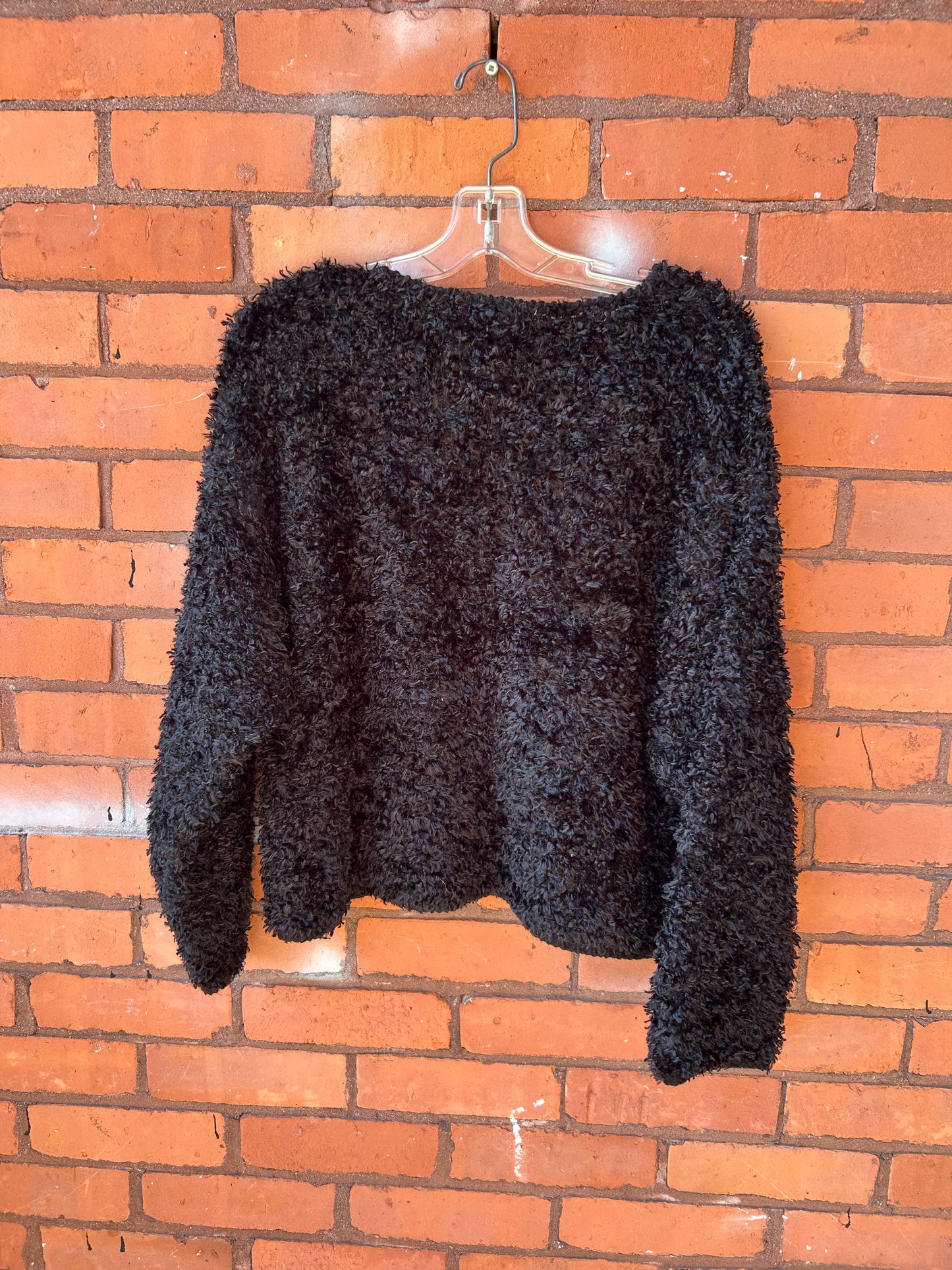 90’s Vintage Fuzzy Black Boxy Sweater / Size XL