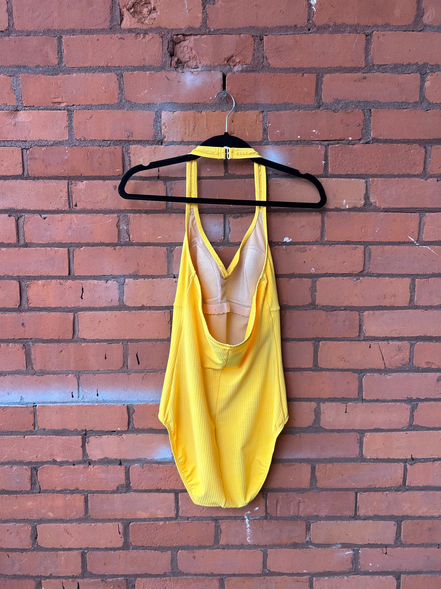 90’s Vintage Bright Yellow Halter Swim Suit / Size M