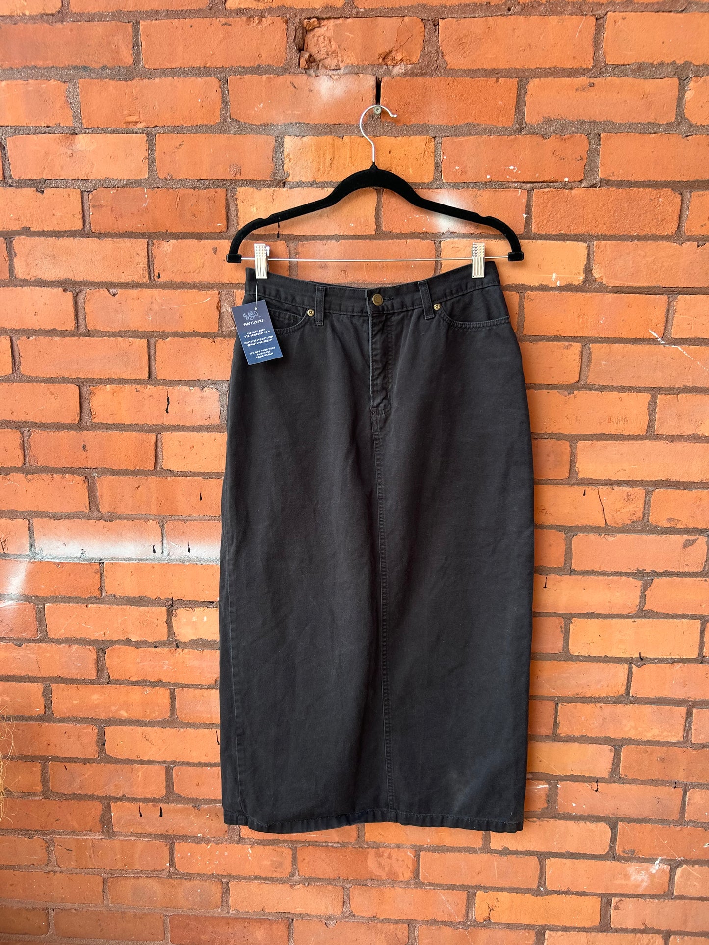 90’s Vintage Black Cotton Midi Skirt / 30 Waist