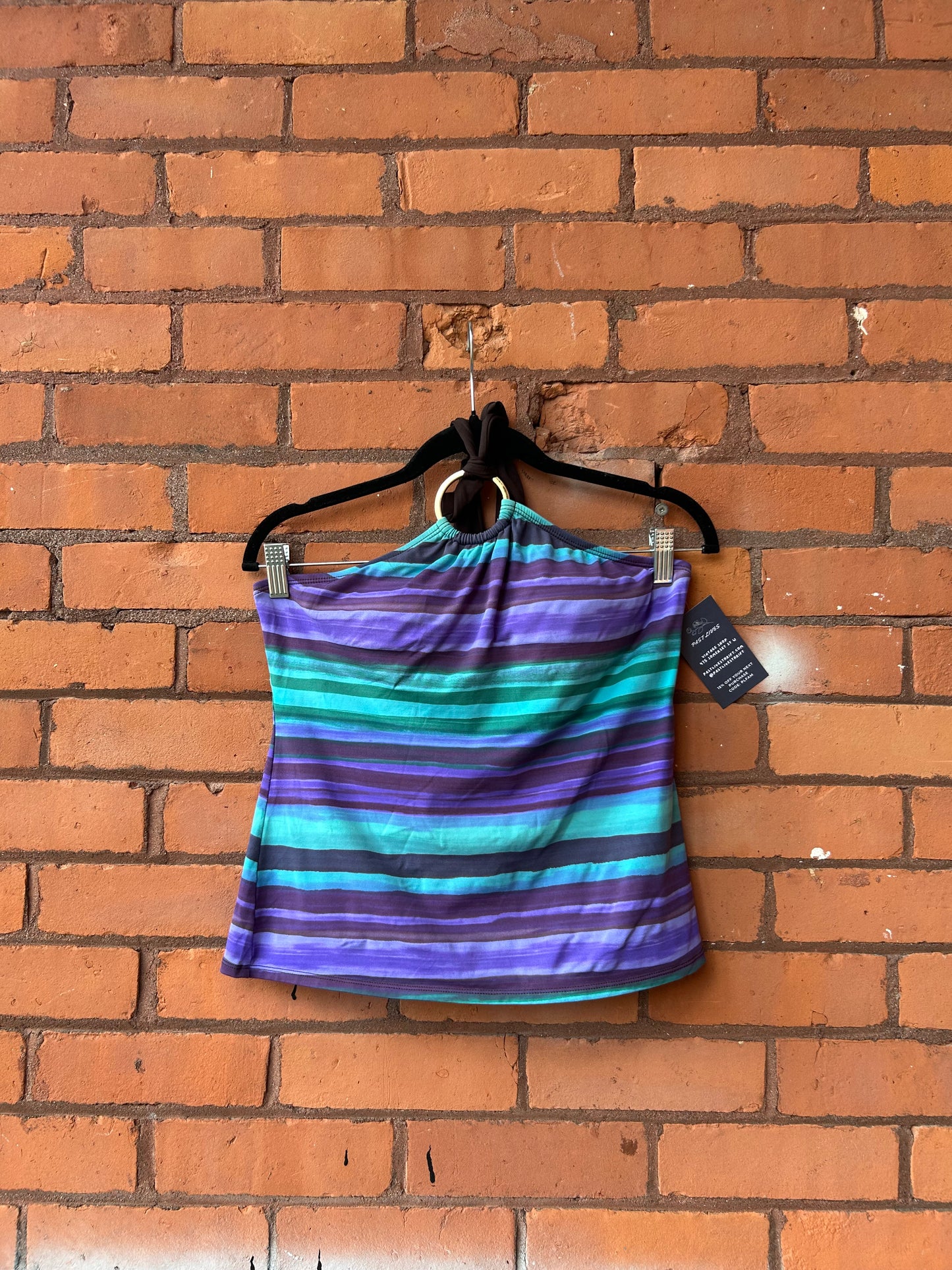 Y2K Vintage Purple Blue & Brown Halter Tankini Set / Size L