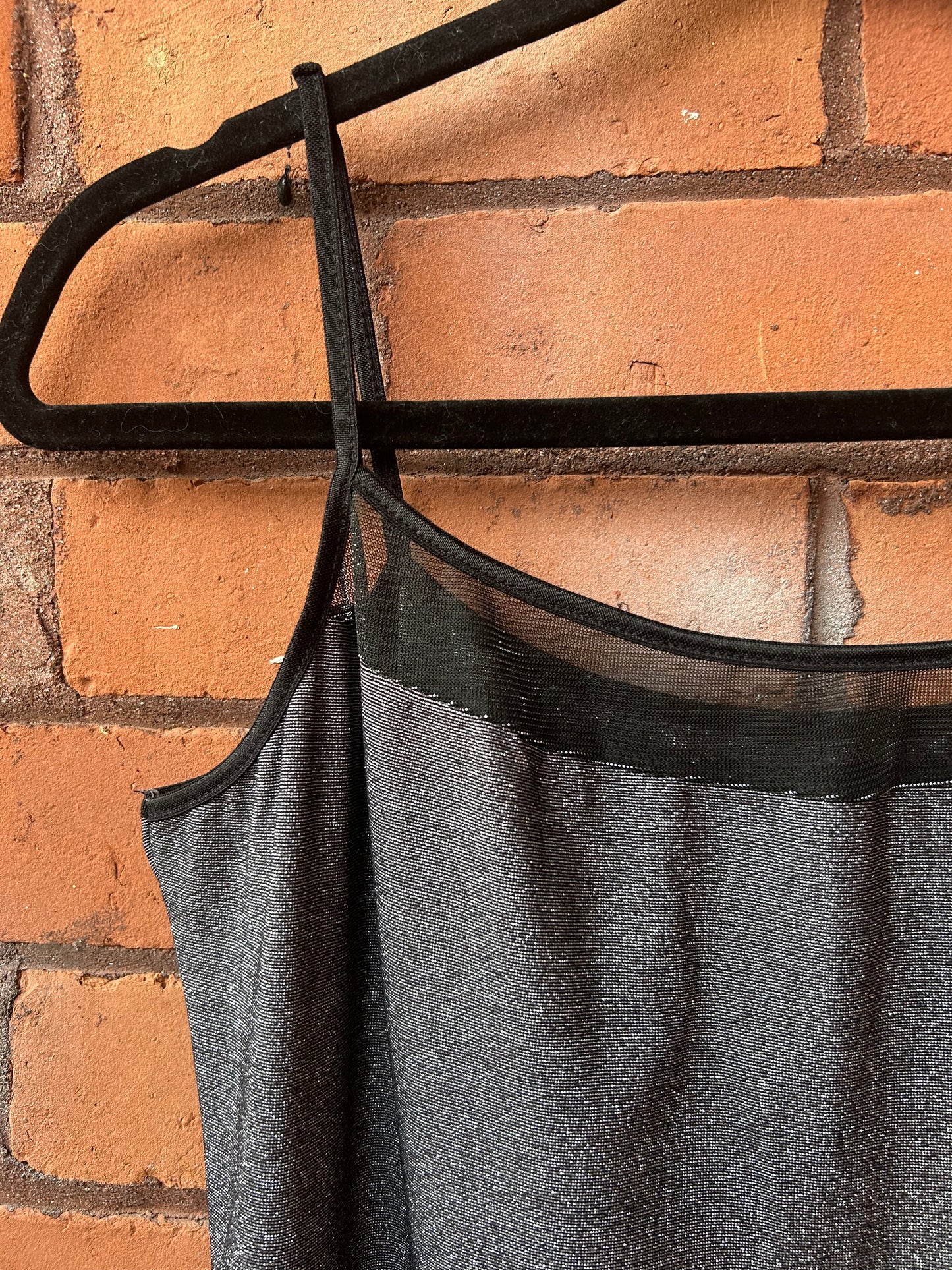 90’s Vintage Silver Metallic Maxi Dress / Size 10-12