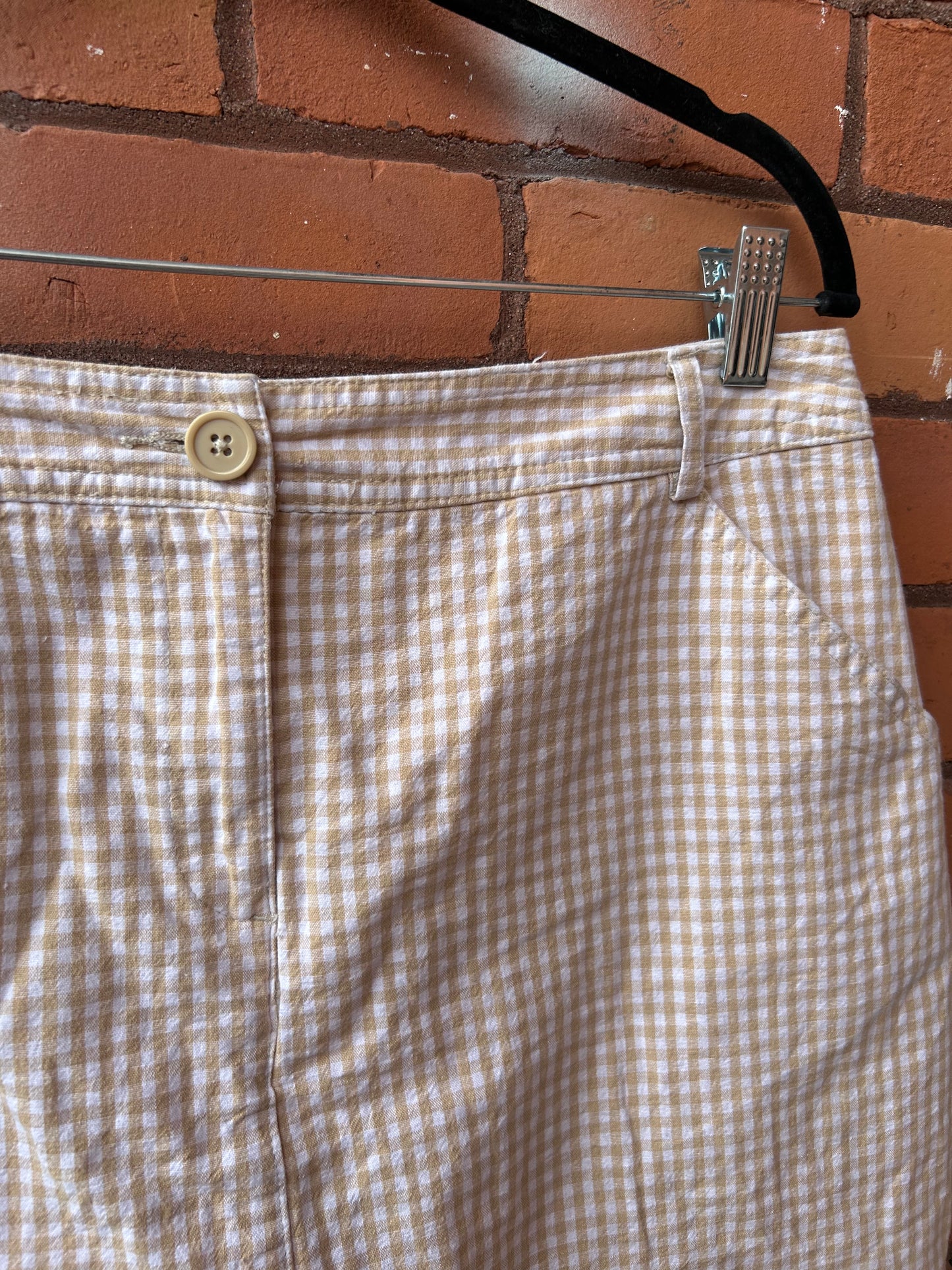 Y2K Vintage Cream & White Cotton Gingham Skort / 33 Waist