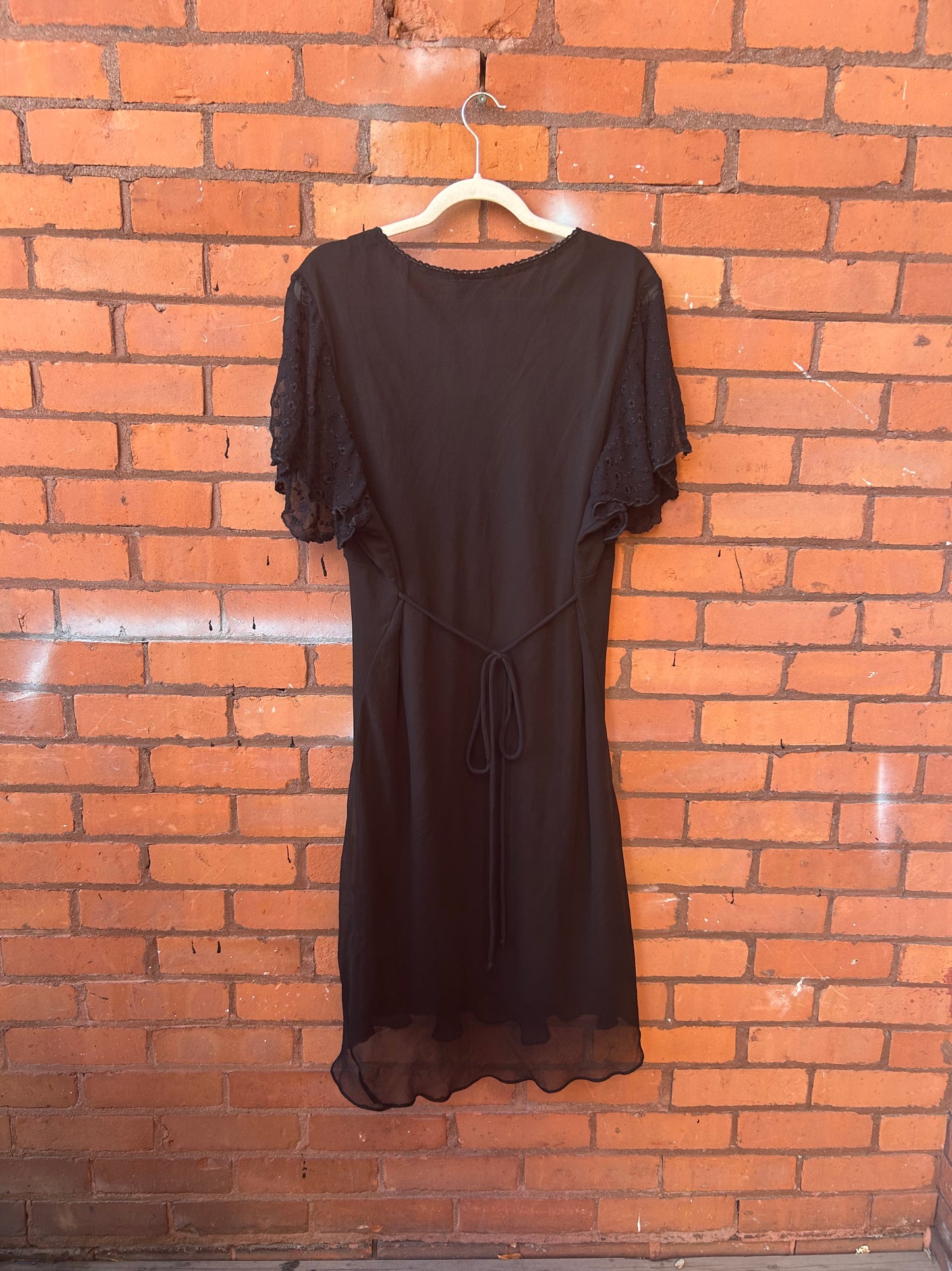 90’s Vintage Black Flutter Sleeve Midi Dress / Size 4X