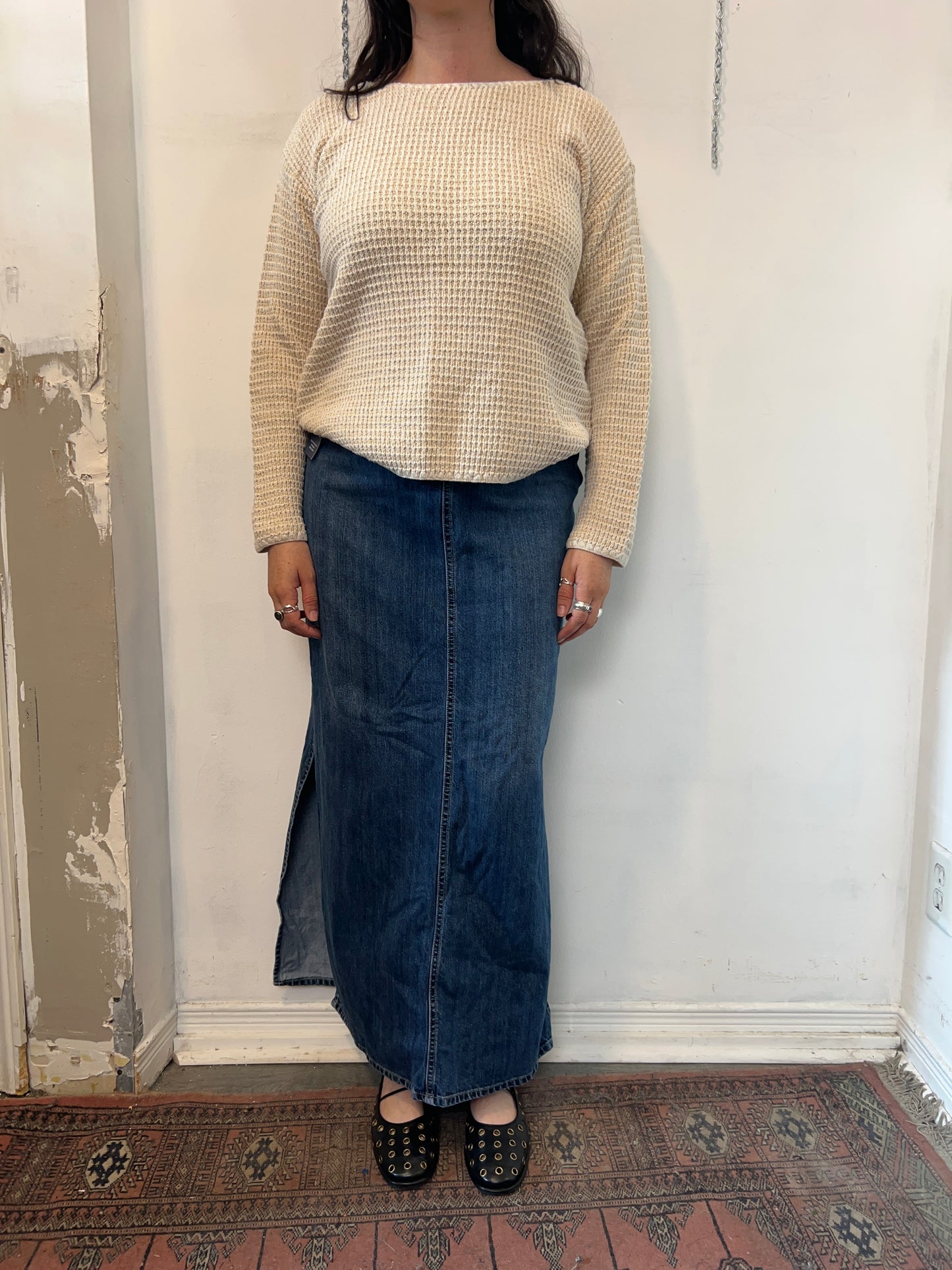 90’s Vintage Beige Silk & Cotton Waffle Knit Sweater / Size M