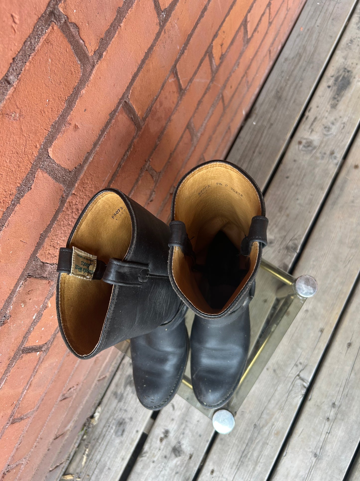 90’s Vintage Black Leather Harness Cowboy Boots / Size 7.5