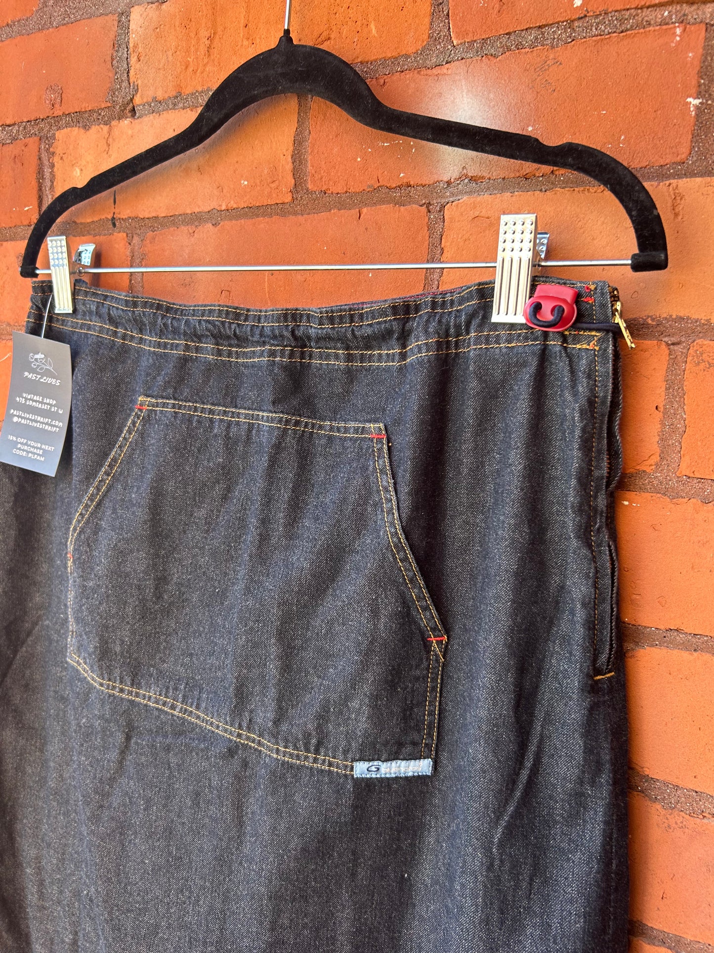 90’s Vintage Denim Front Pocket Cargo Maxi Skirt / 28 Waist