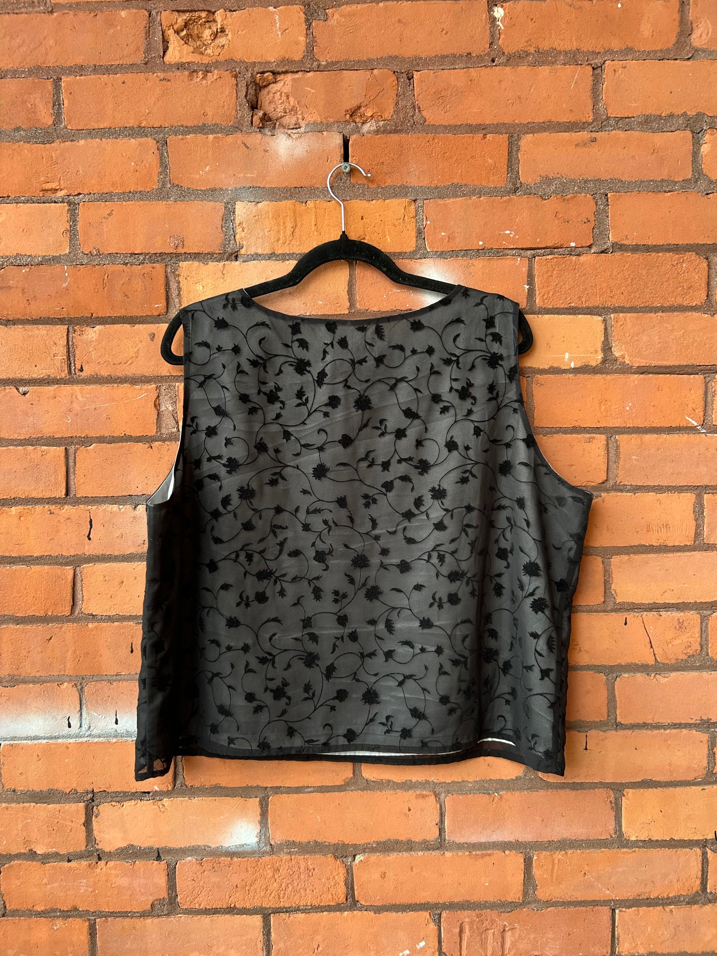 90’s Vintage Silver & Black Mesh Overlay Tank Top / Size XXL