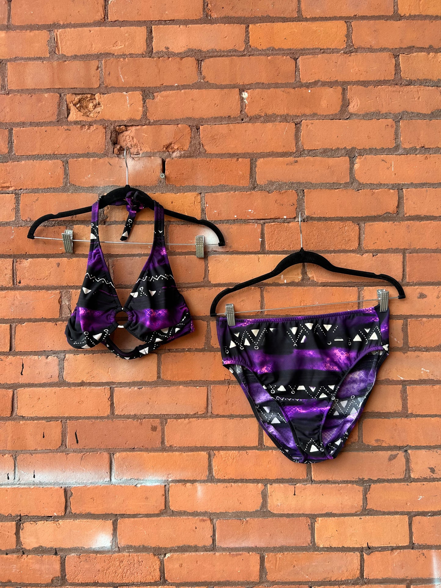 90’s Vintage Purple & Black Abstract Halter Bikini Set / Size M