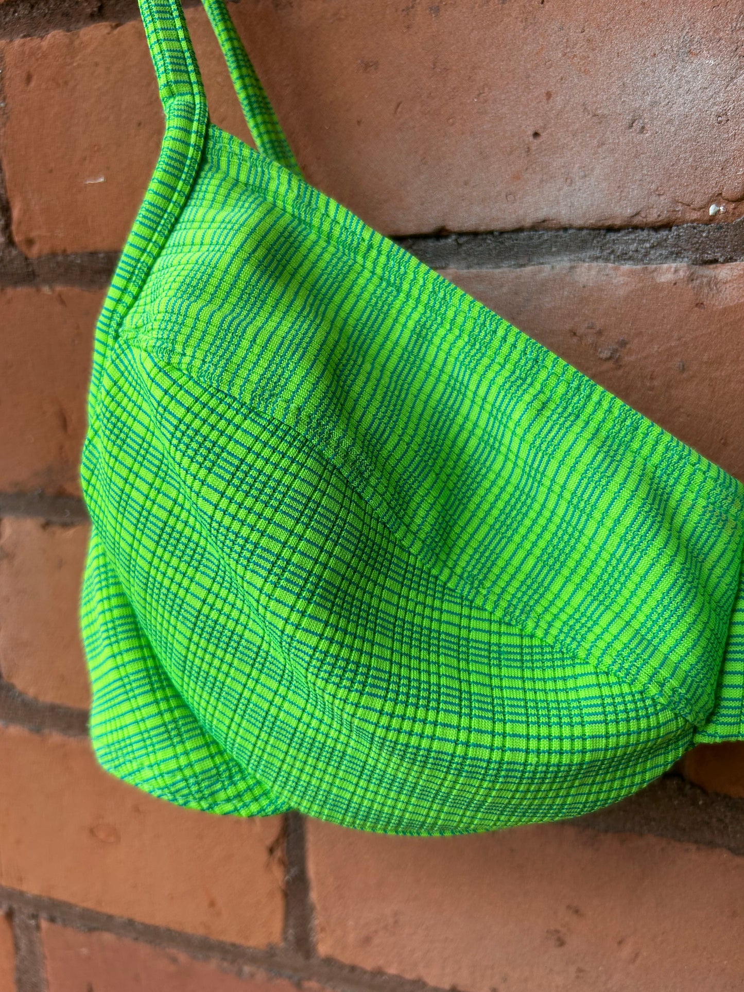 90’s Vintage Lime Green Plaid Swim Bra / Size M