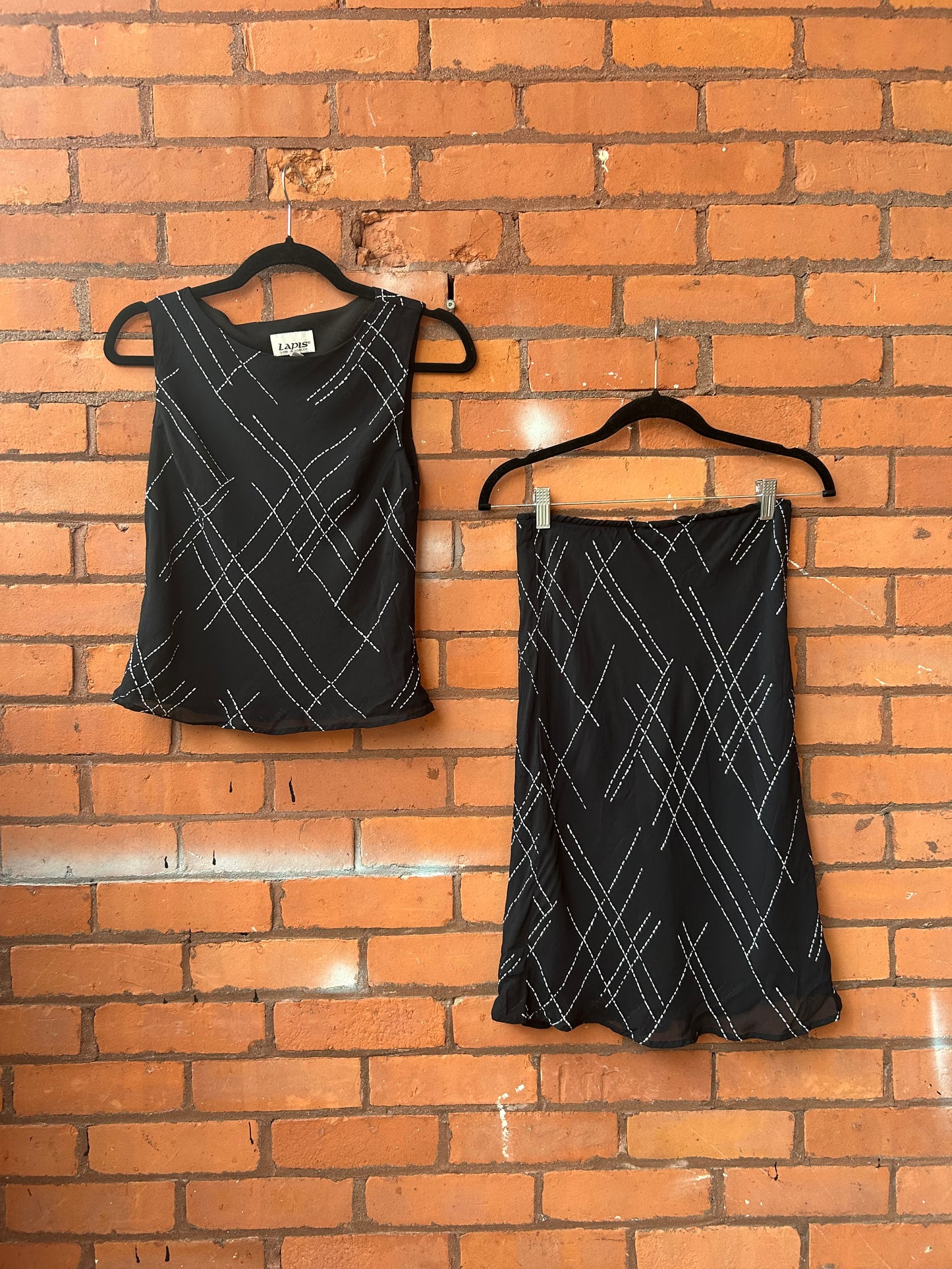 90’s Vintage Black & White High Neck Tank & Midi Skirt Set / Size 2-4