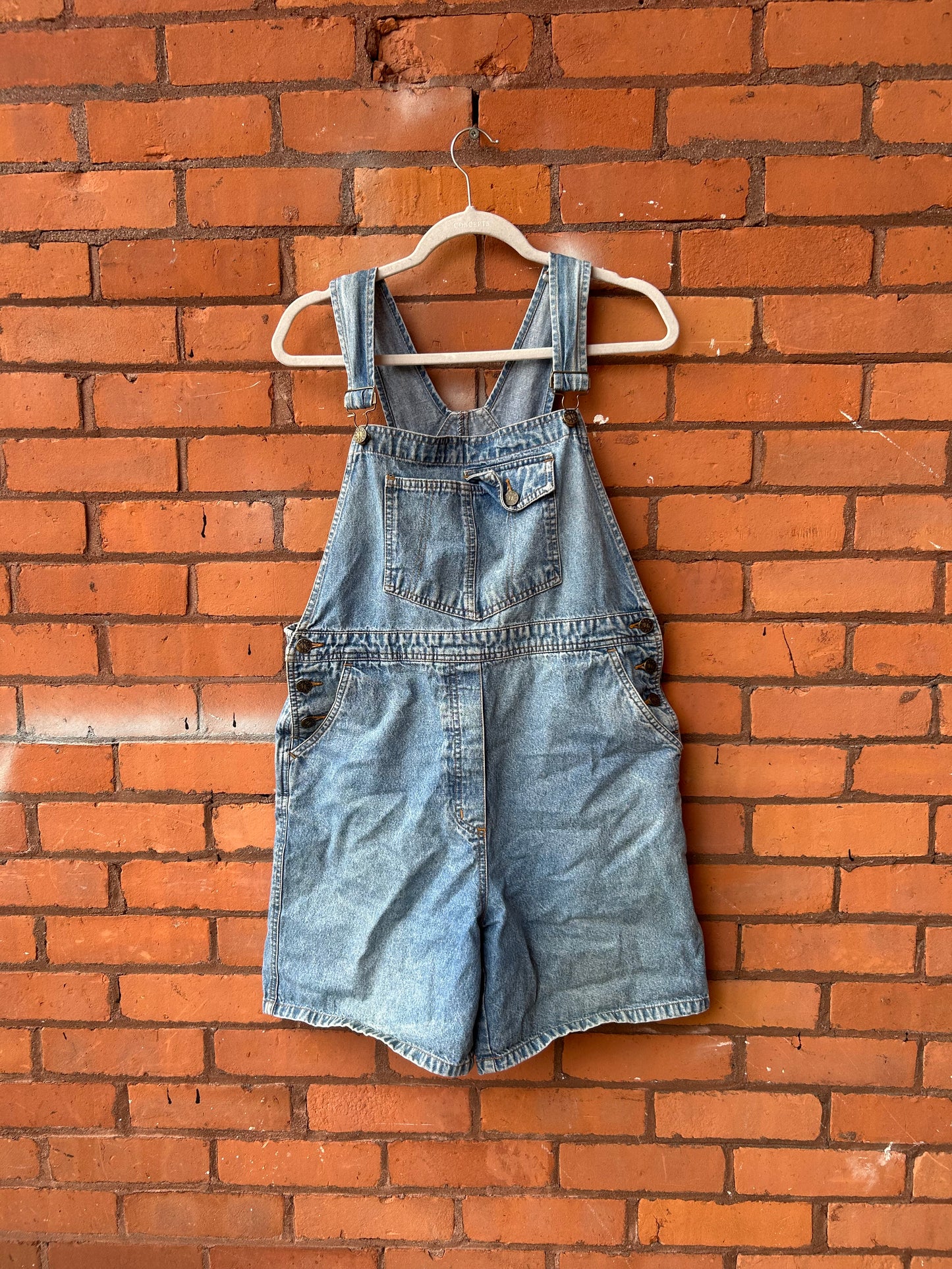 90’s Vintage Denim Short Overalls / 36 Waist