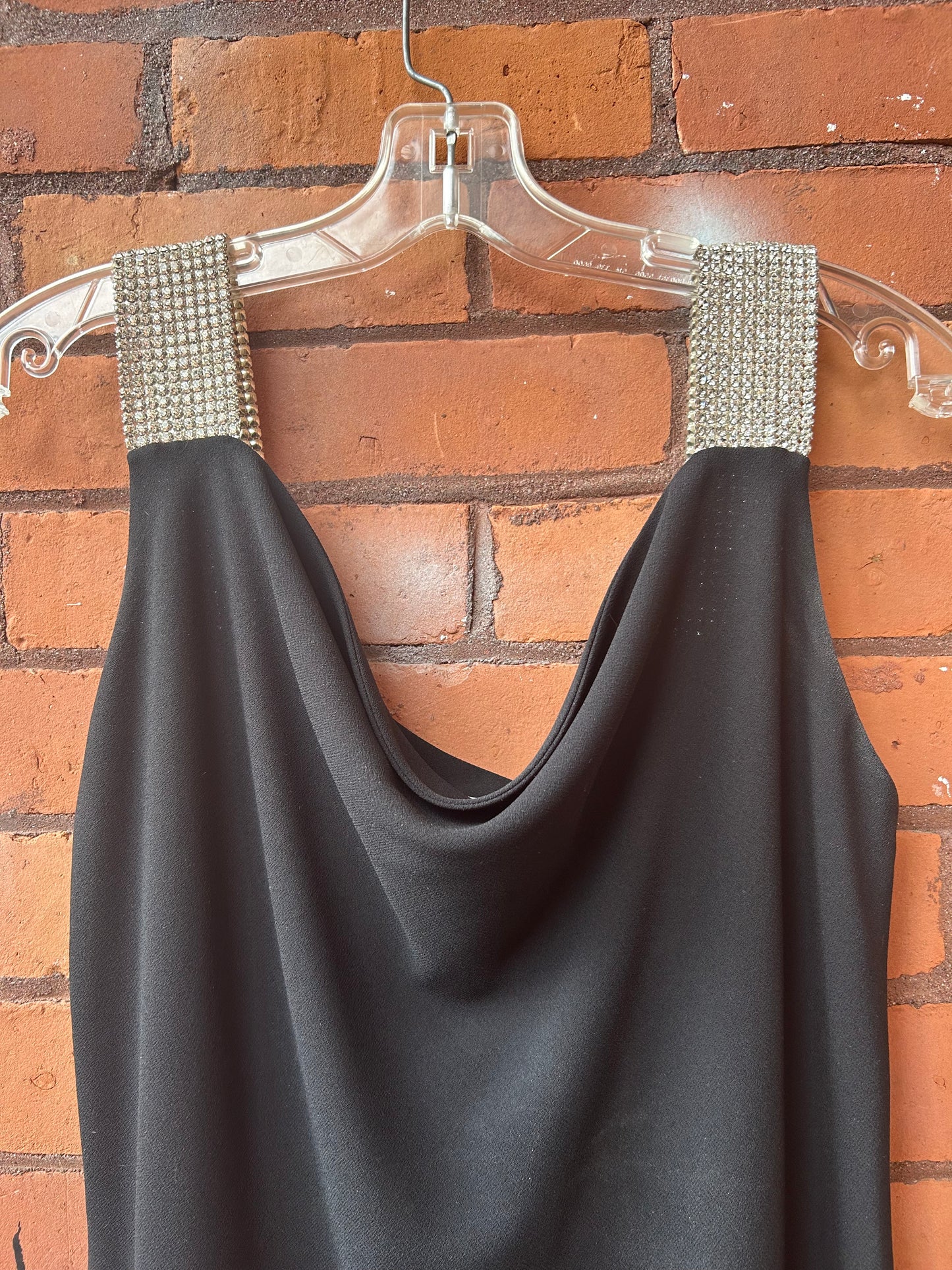 90’s Vintage Holt Renfrew Black Rhinestone Strap Mini Dress / Size 10-12