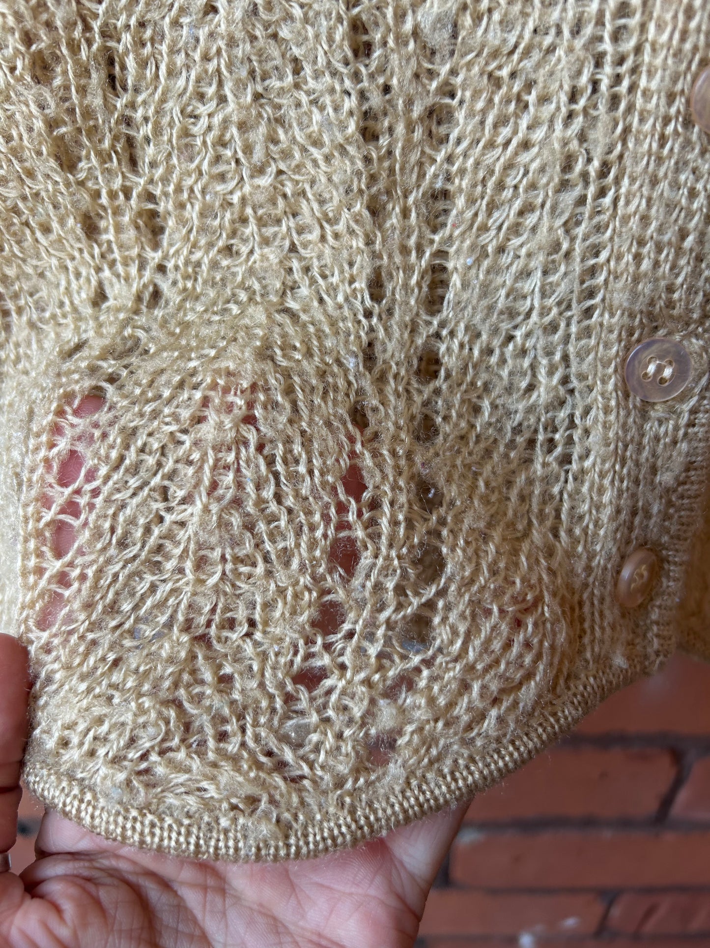 90’s Vintage Tan Crotchet Cropped Sweater Vest / Size S