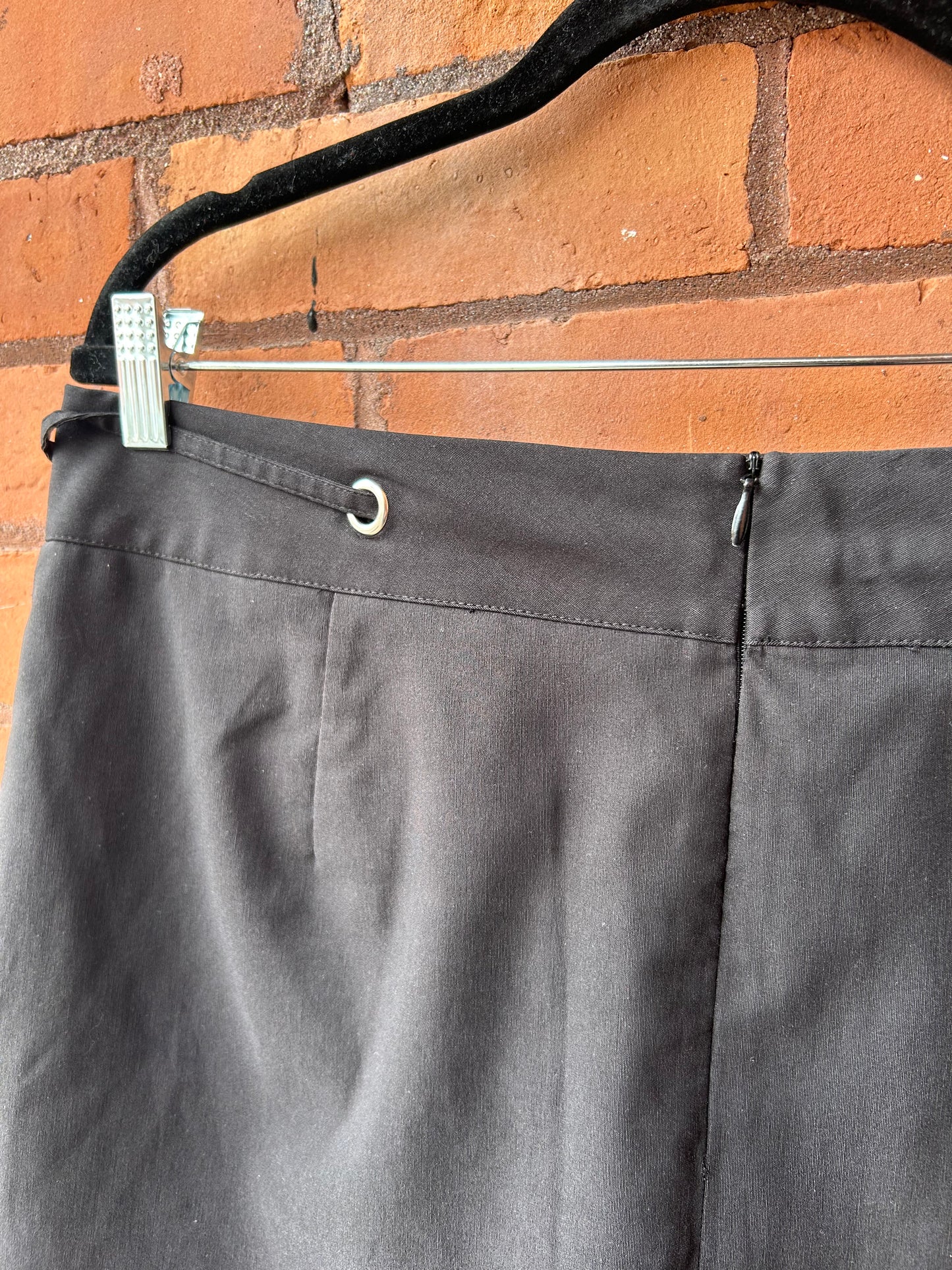 90’s Vintage Black Grommet Tie Belt Black Mini Skirt / 36 Waist