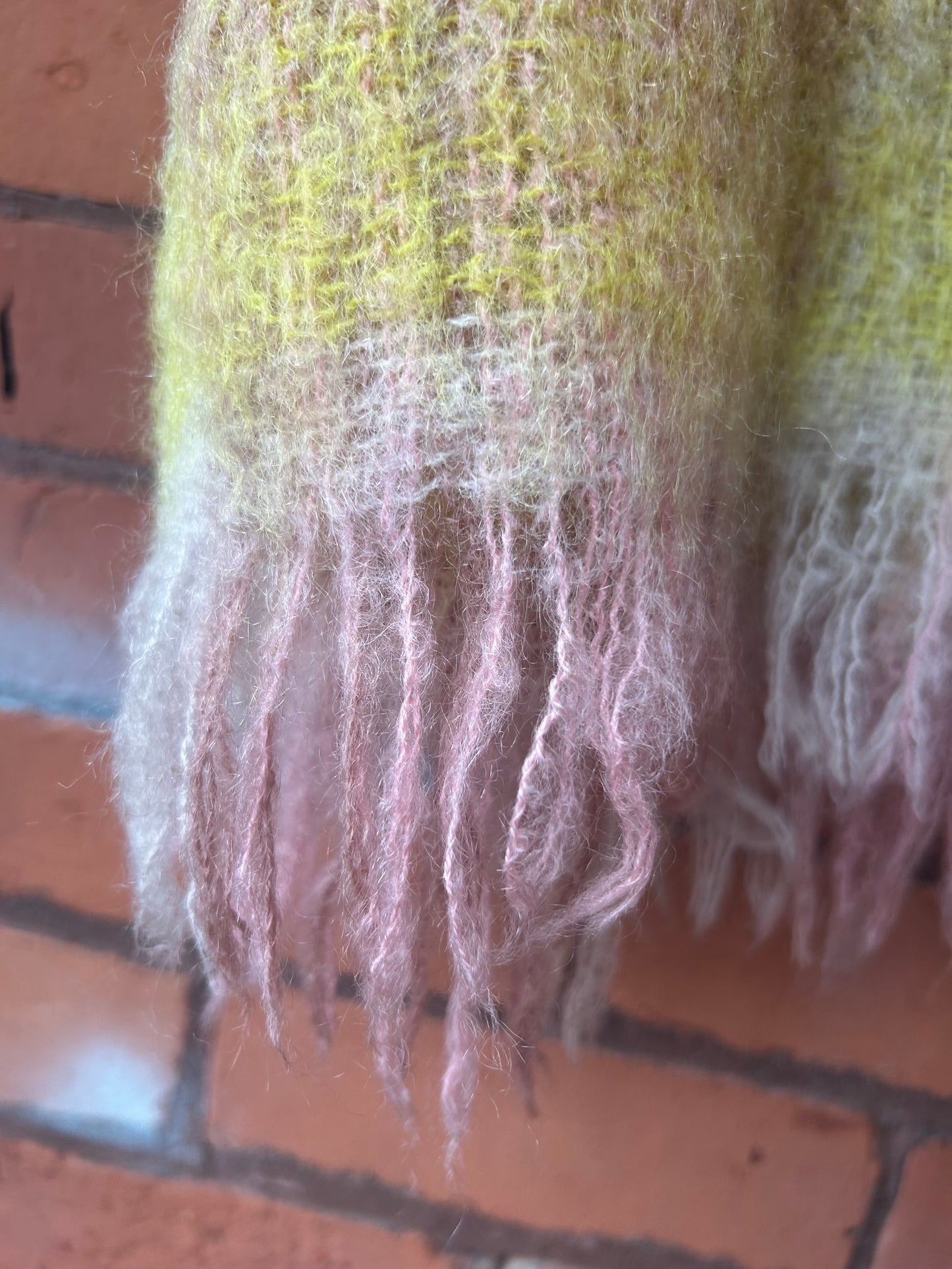 70’s Vintage Yellow & Pink Woven Mohair Blanket Scarf