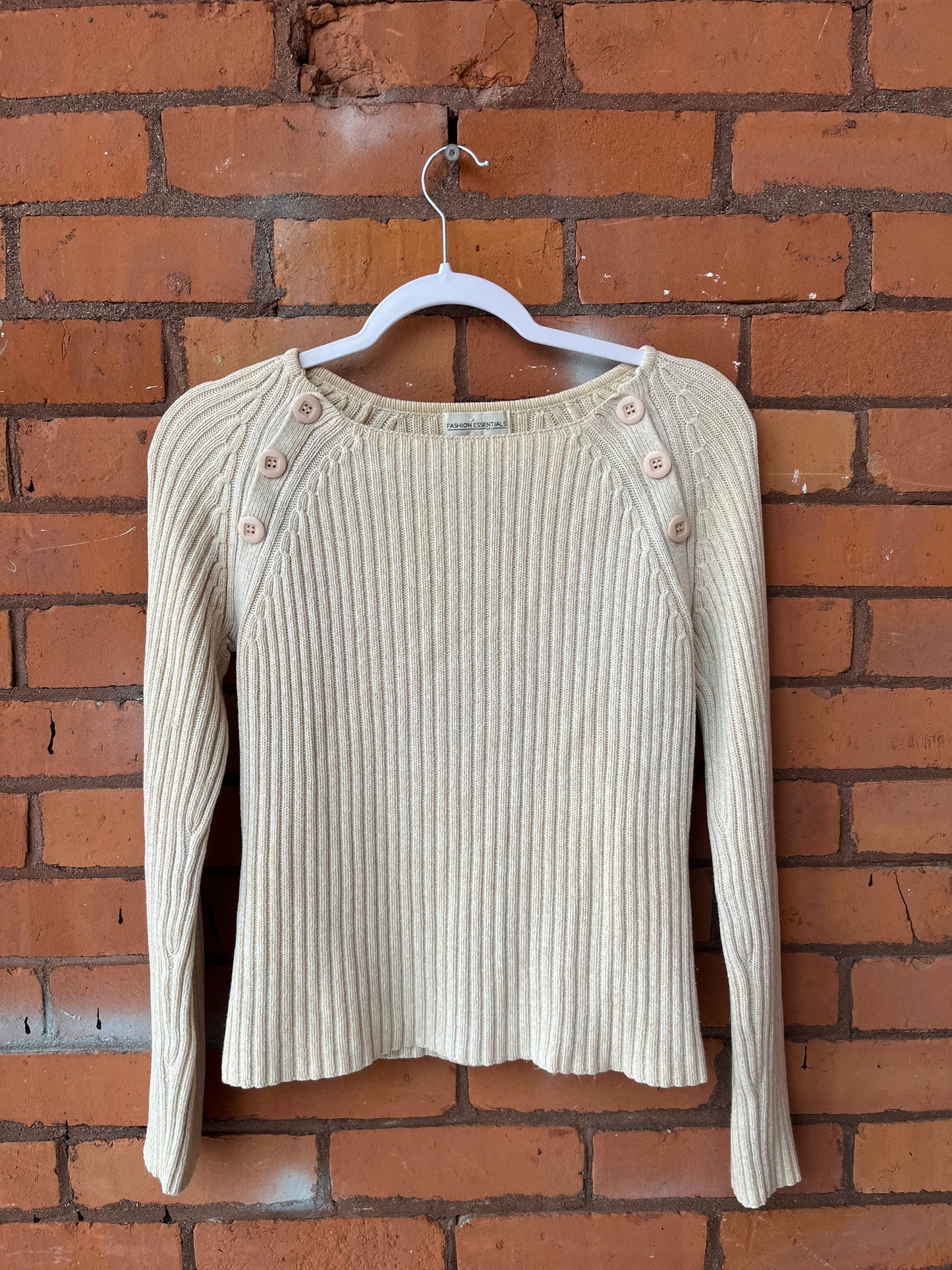 Y2K Vintage Cream Wide Neck Fitted Knit Sweater / Size M