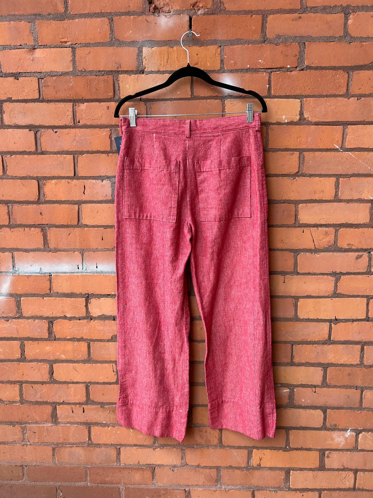 90’s Vintage Red & White Linen Cropped Pants / 31 Waist