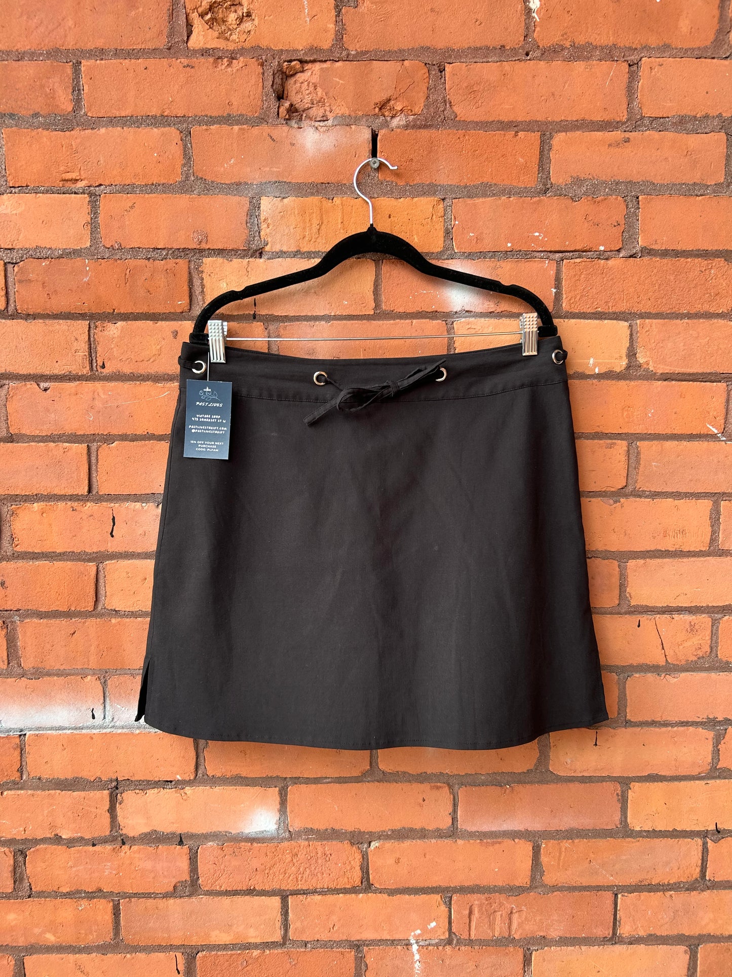 90’s Vintage Black Grommet Tie Belt Black Mini Skirt / 36 Waist