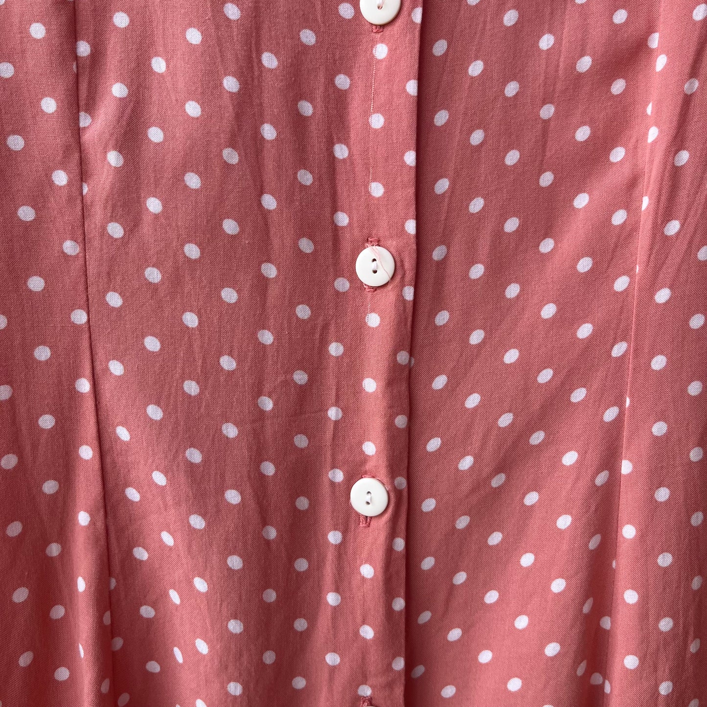 90’s Vintage Pink & White Polka Dot Button Down Maxi T-Shirt Dress / Size L