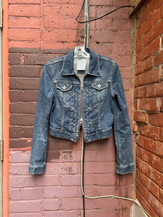 90's Vintage Double Zip Denim Jacket / Size S
