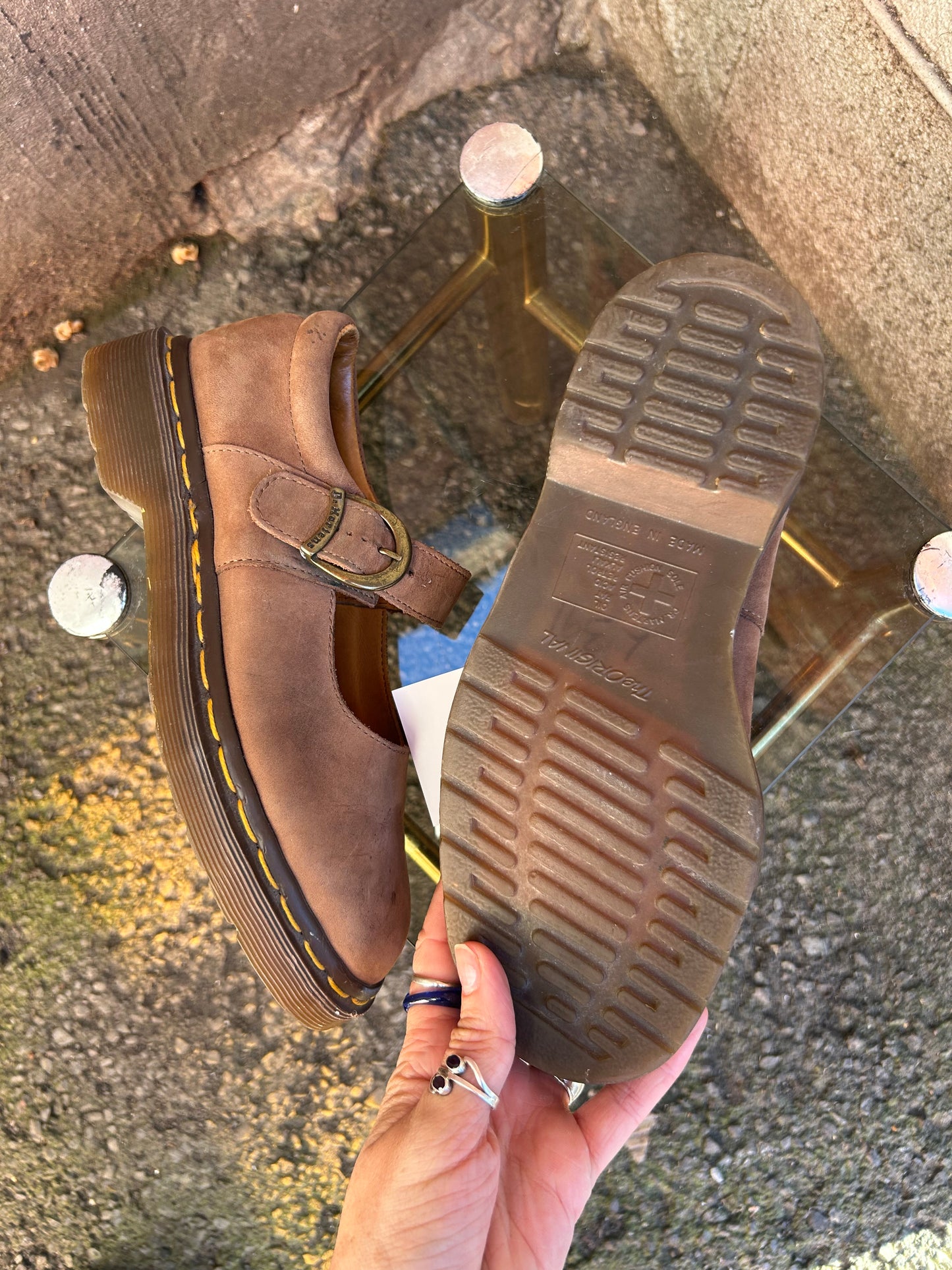 90's Vintage Dr Martens Light Brown Leather Mary Janes / Size 6.5