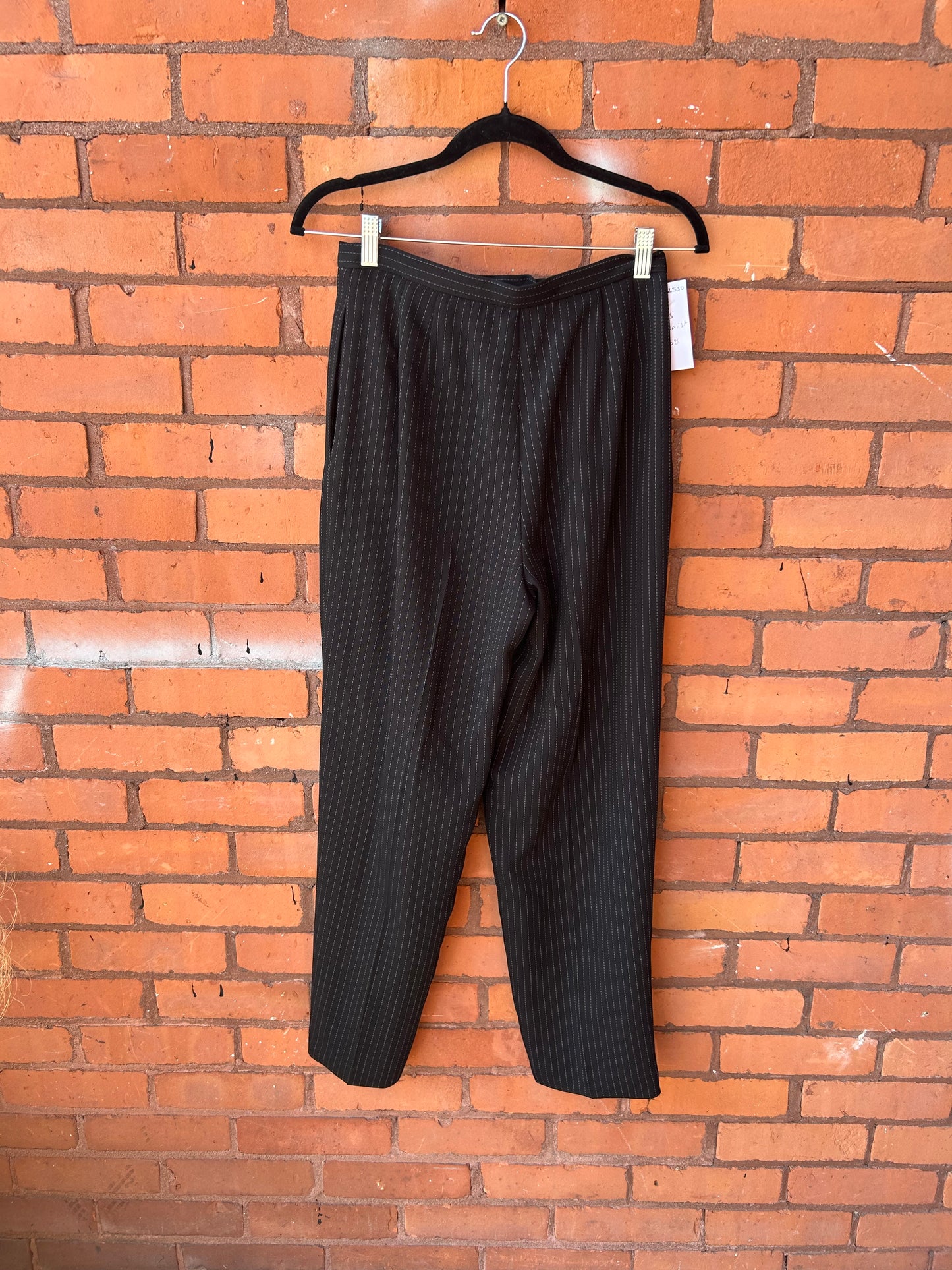 90’s Vintage Black Pinstripe Pleated Trousers / 28 Waist