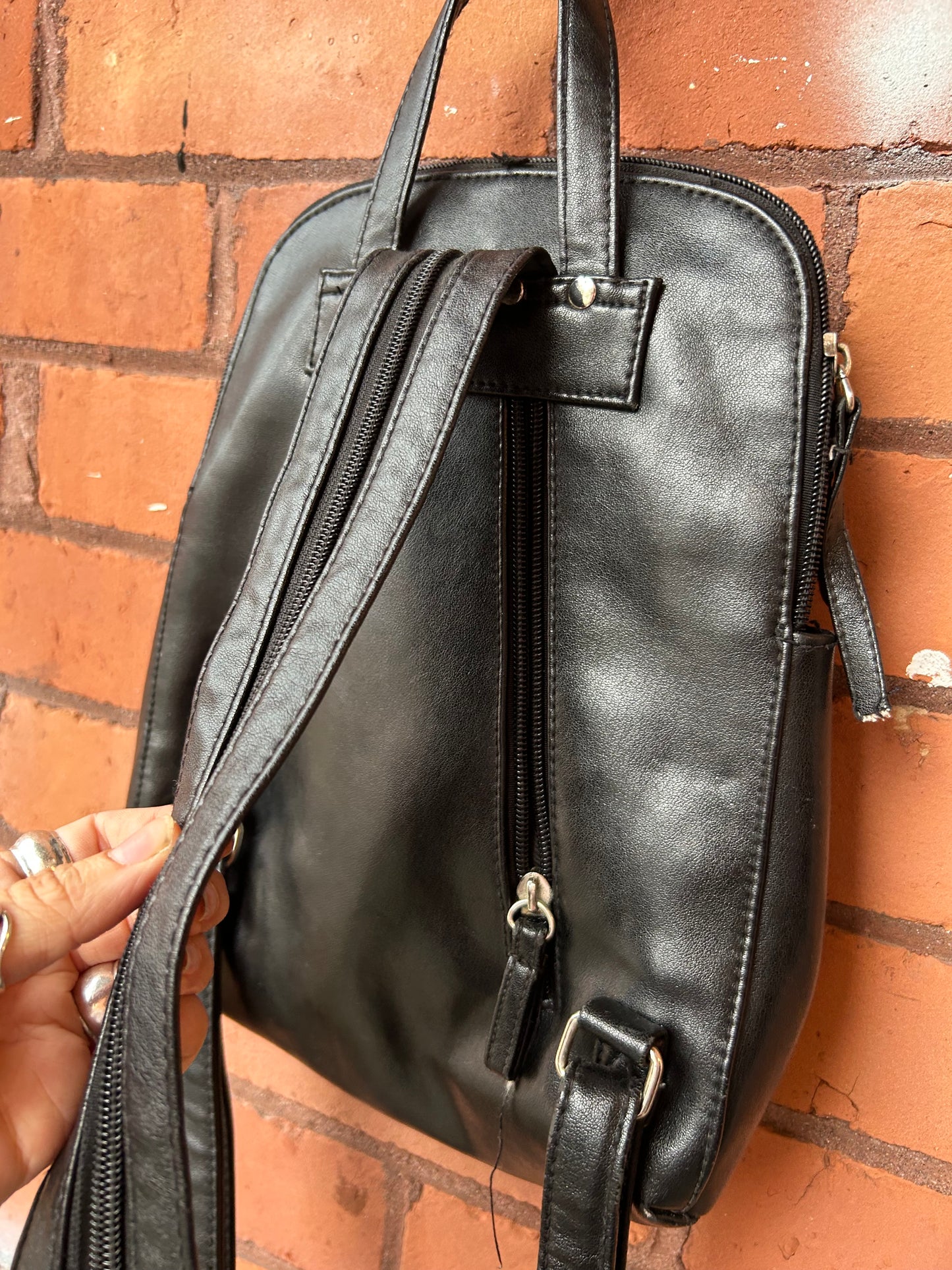 Y2K Vintage Black Faux Leather Mini Back Pack