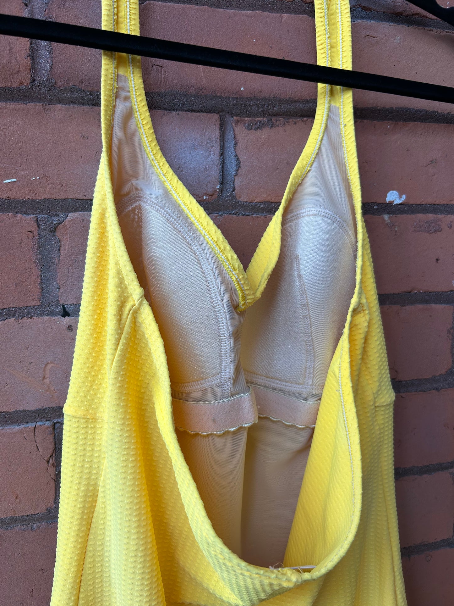 90’s Vintage Bright Yellow Halter Swim Suit / Size M